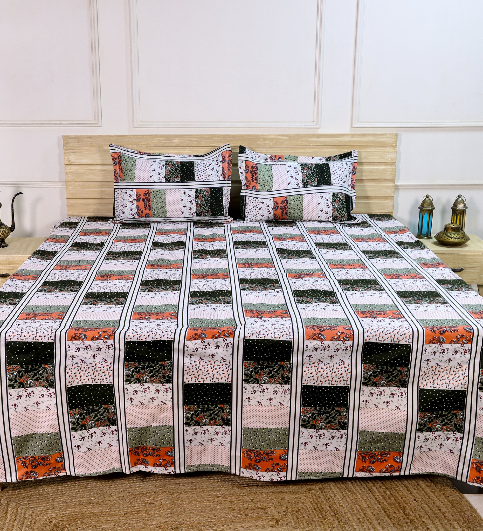 Grid Multicolor Cotton Double Bedsheet