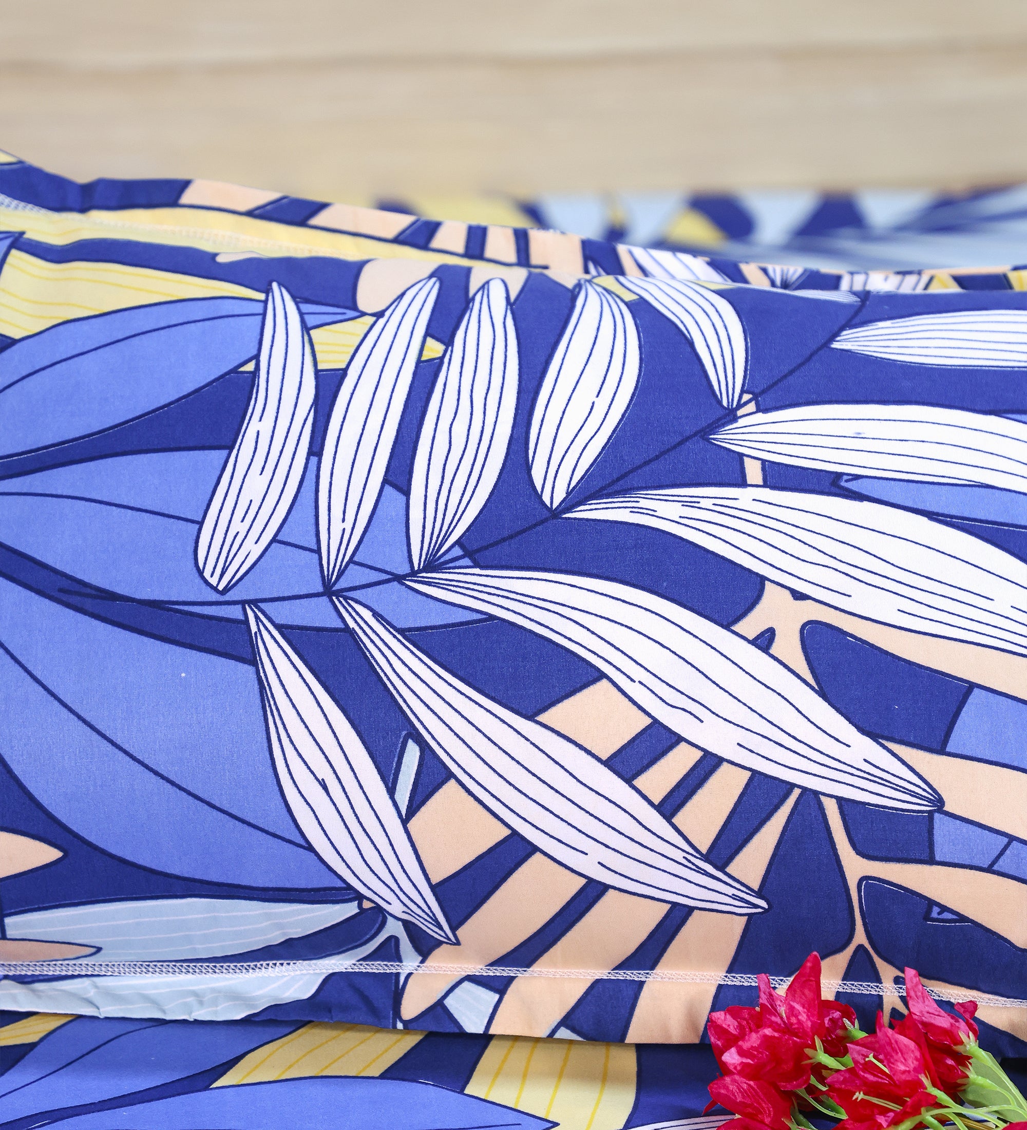 Premium Cotton Blue Leaf Double Bedsheet