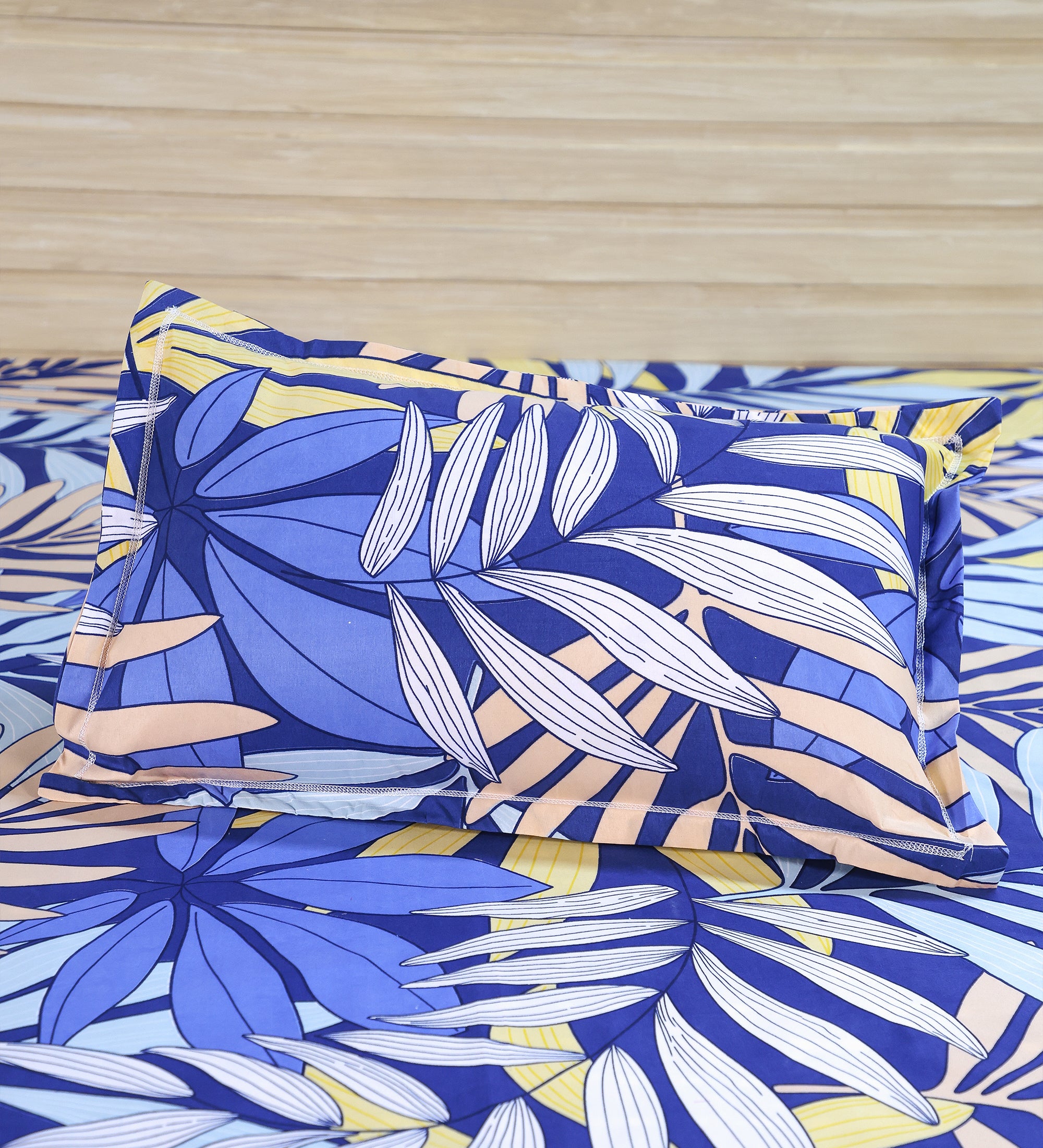 Premium Cotton Blue Leaf Double Bedsheet