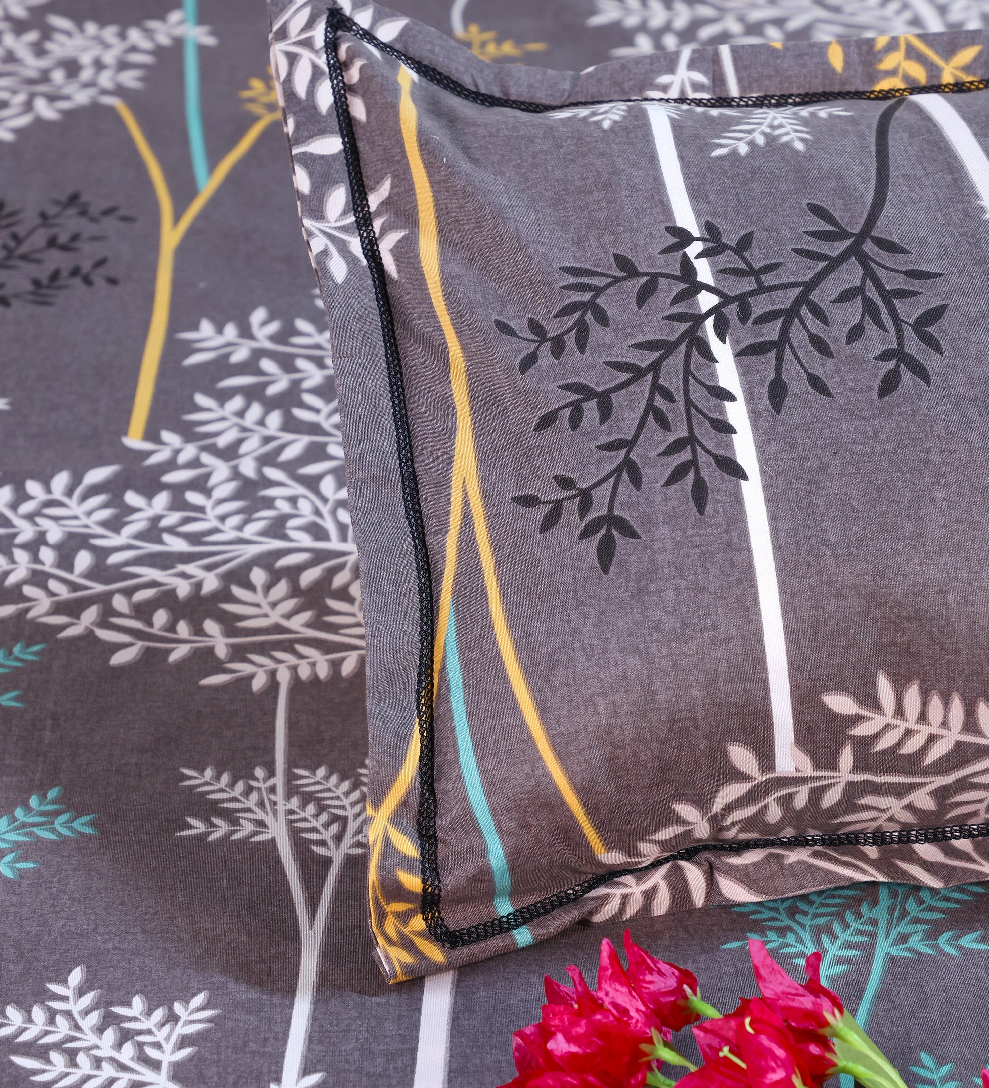 Premium Cotton Dusty Grey Leaf Double Bedsheet