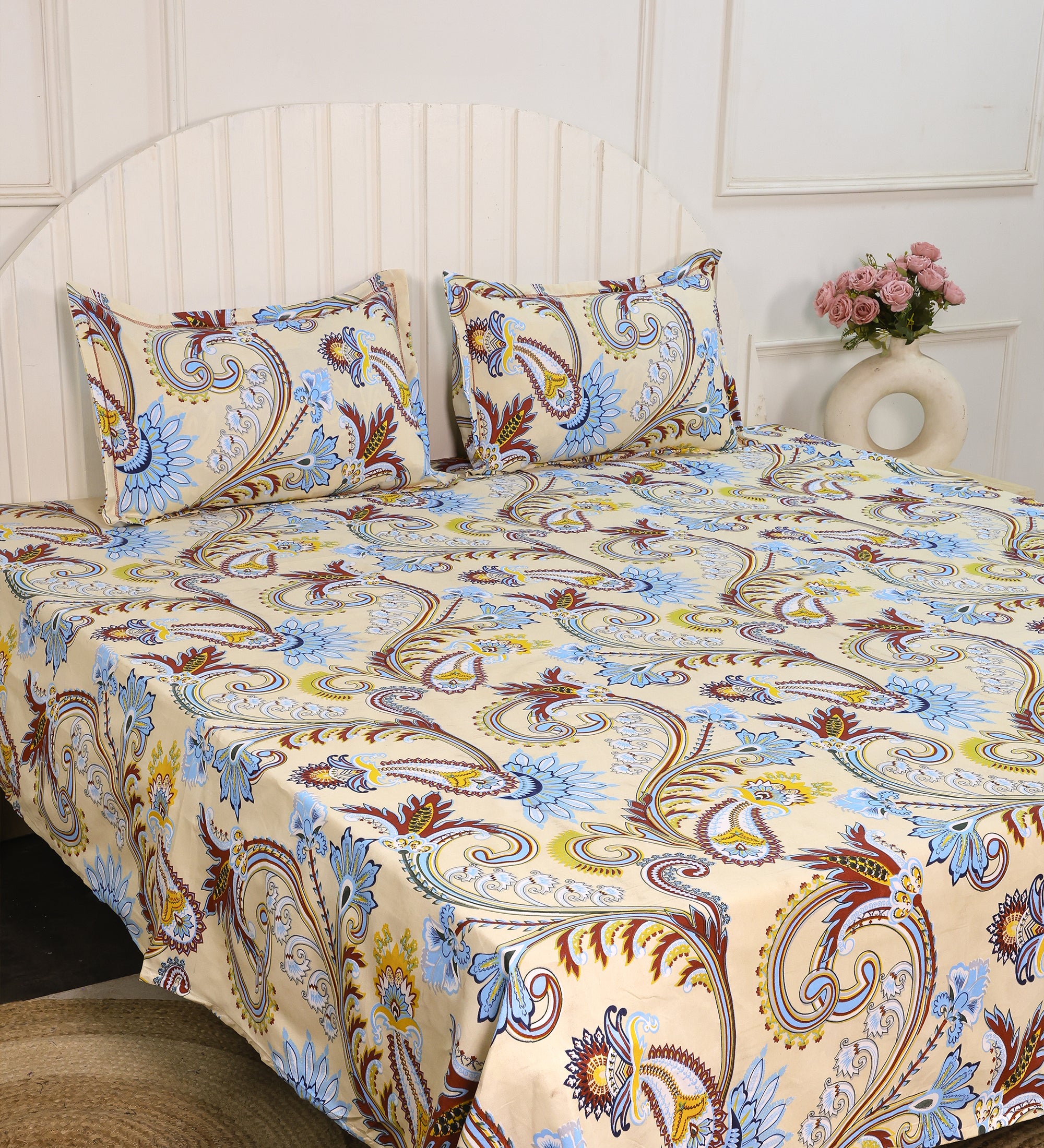 Aesthetic Cotton Beige Double Bedsheet