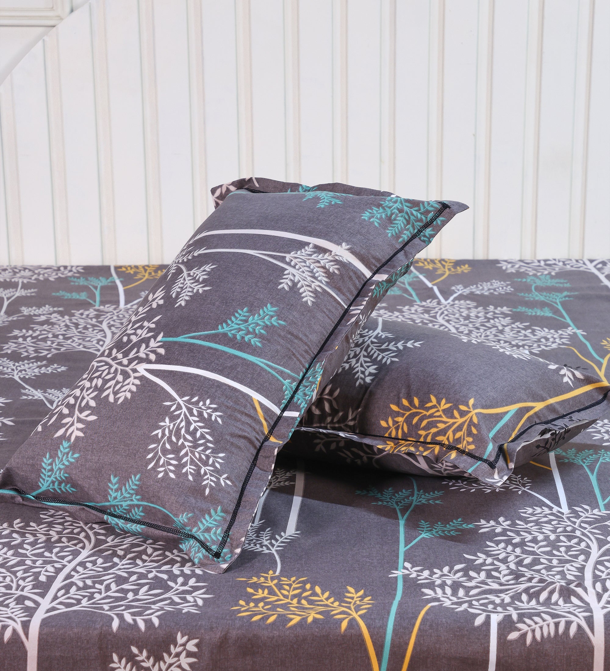 Premium Cotton Dusty Grey Leaf Double Bedsheet
