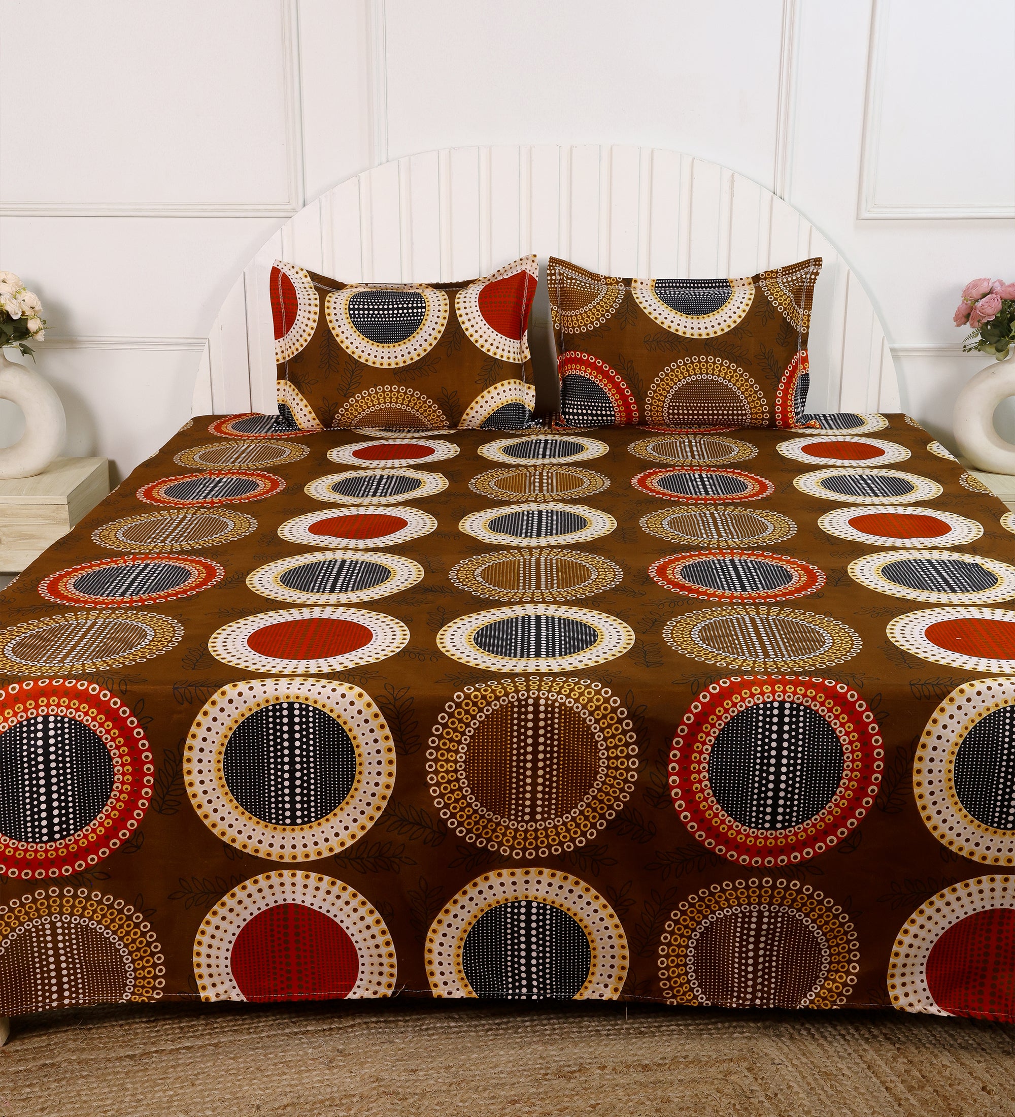 Circle Brown Cotton Double Bedsheet
