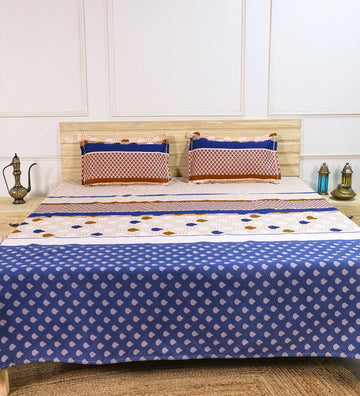 Premium Cotton Beige Blue Double Bedsheet