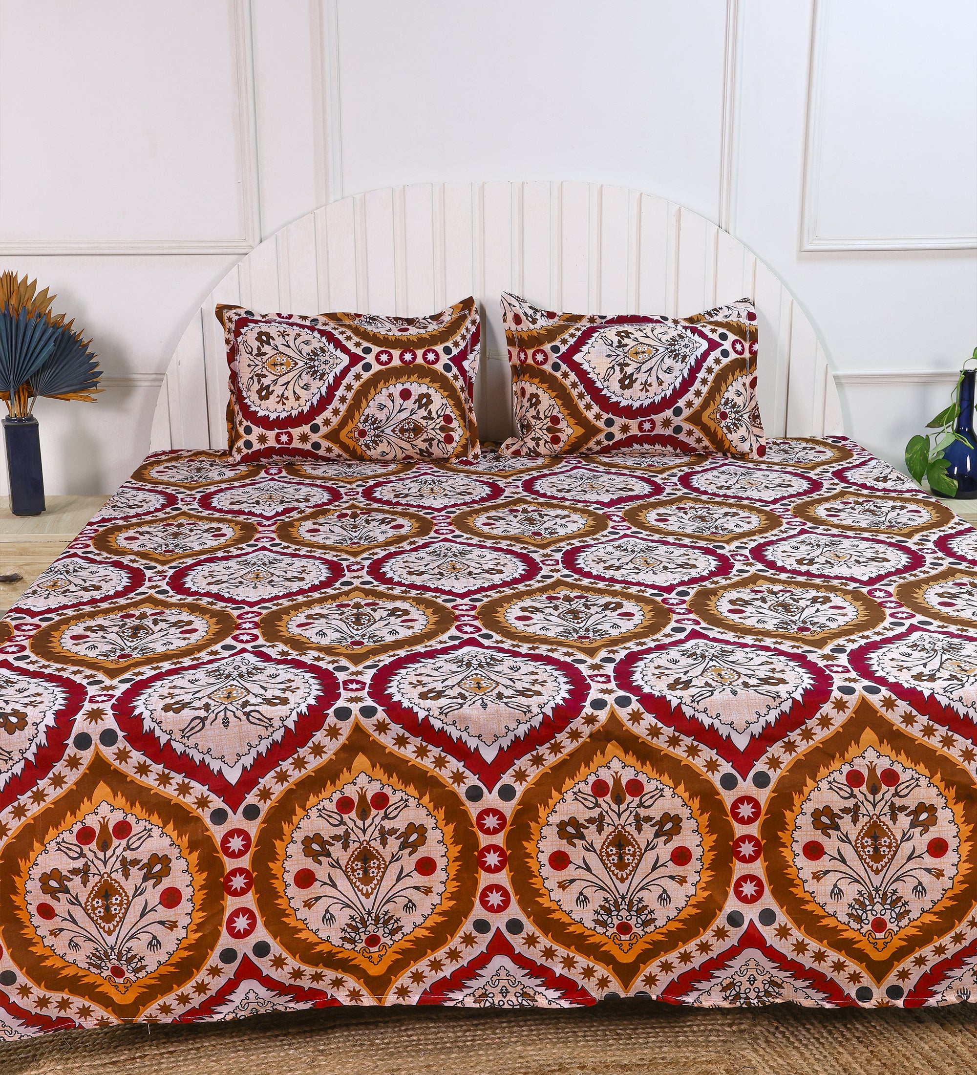 Leaf Multicolor Cotton Double Bedsheet