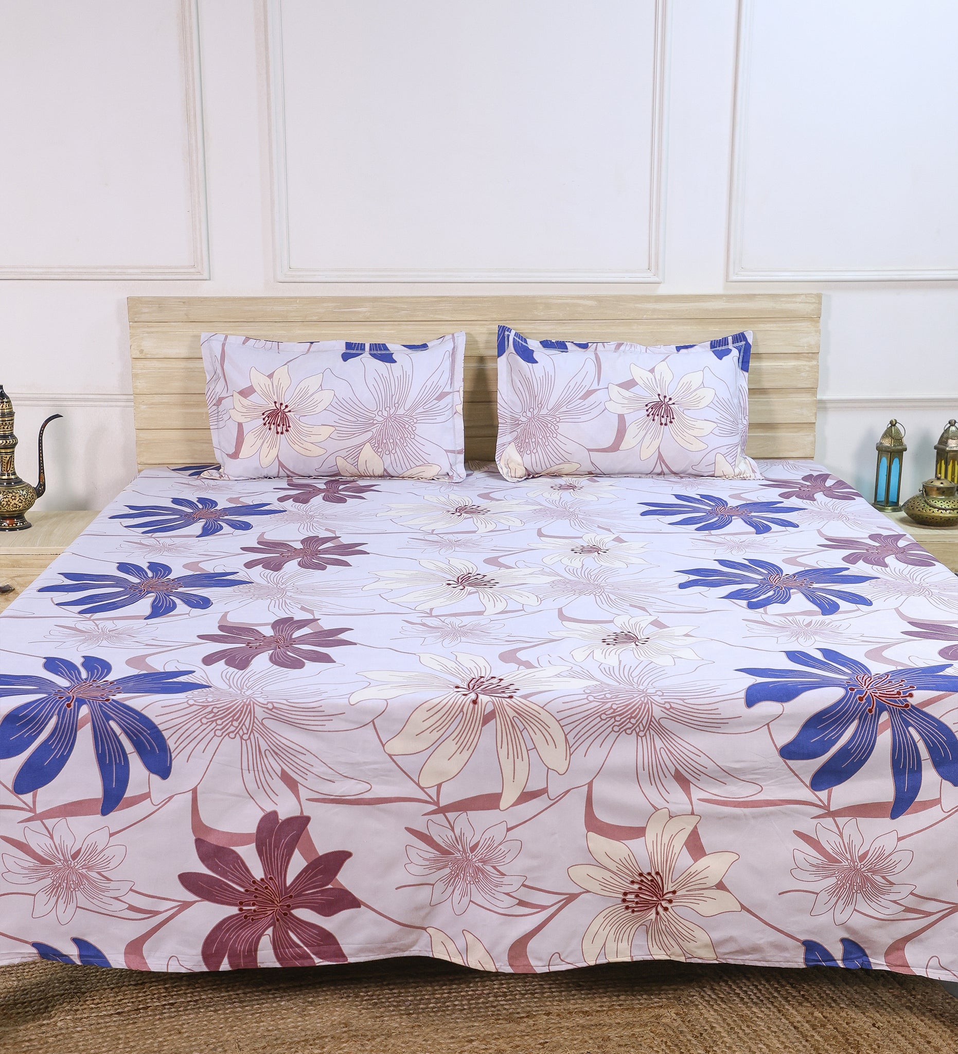 Premium Cotton Multicolor Floral Double Bedsheet