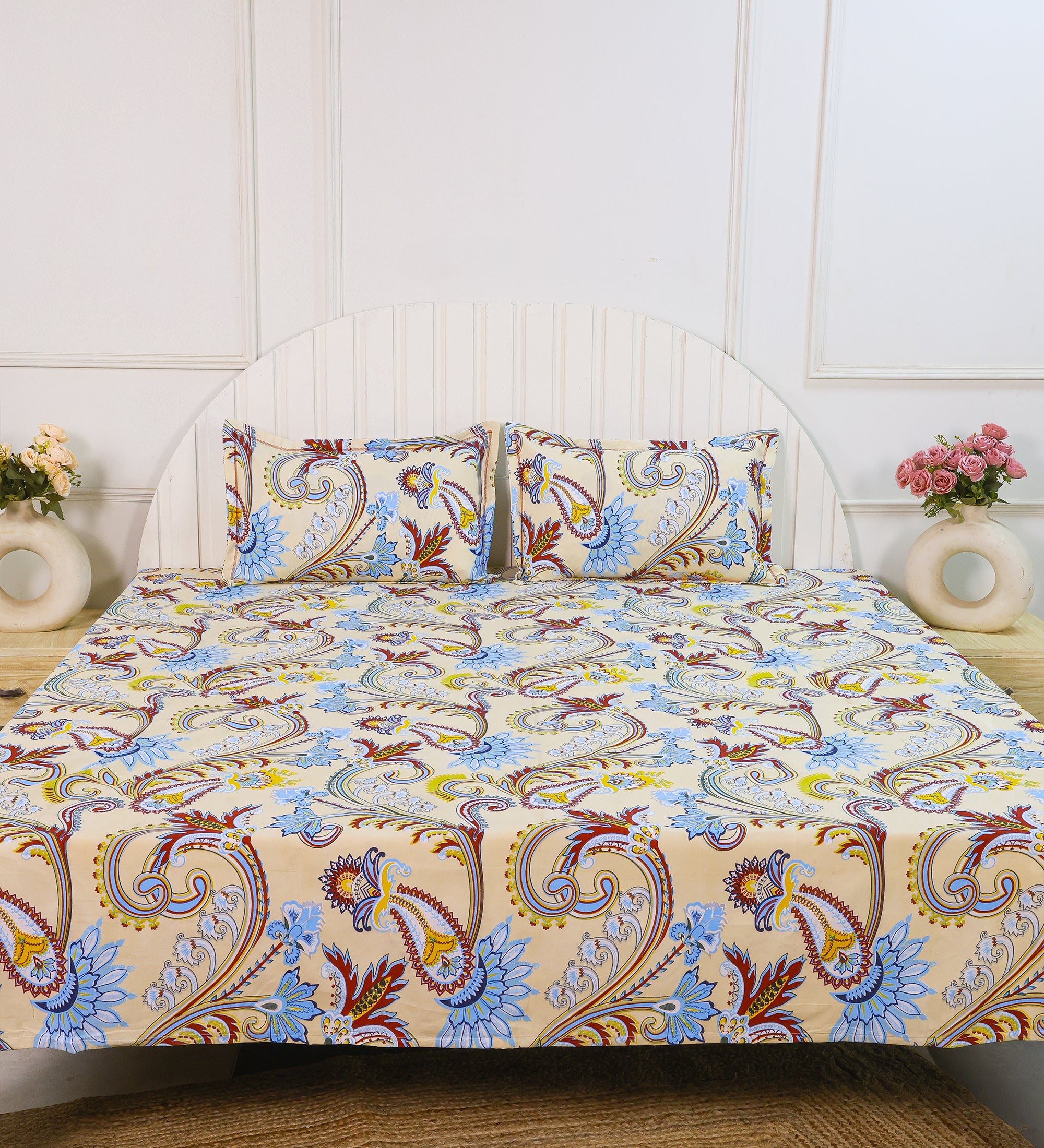 Aesthetic Cotton Beige Double Bedsheet