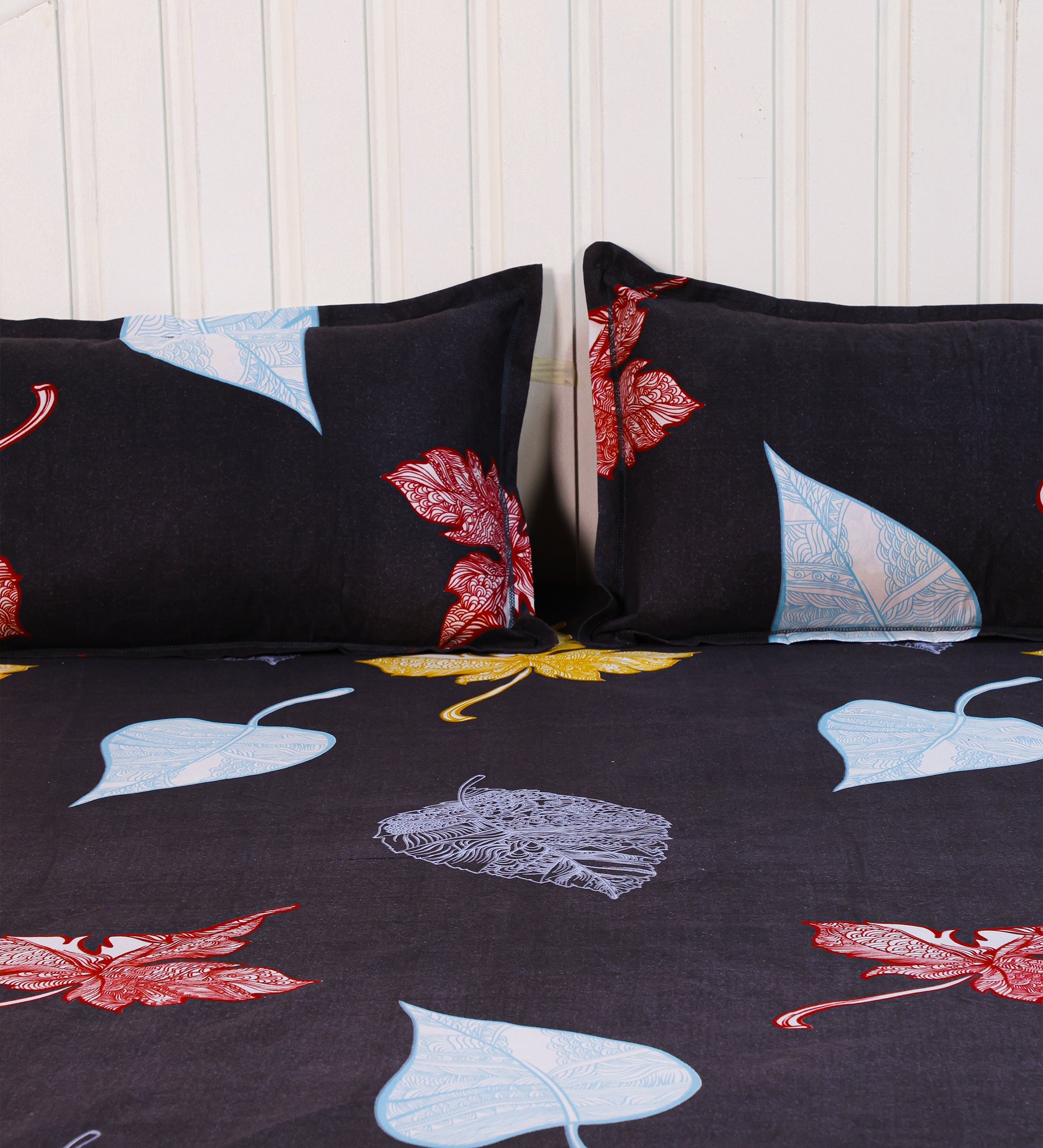 Premium Cotton Black Leaf Double Bedsheet