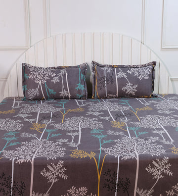 Premium Cotton Dusty Grey Leaf Double Bedsheet
