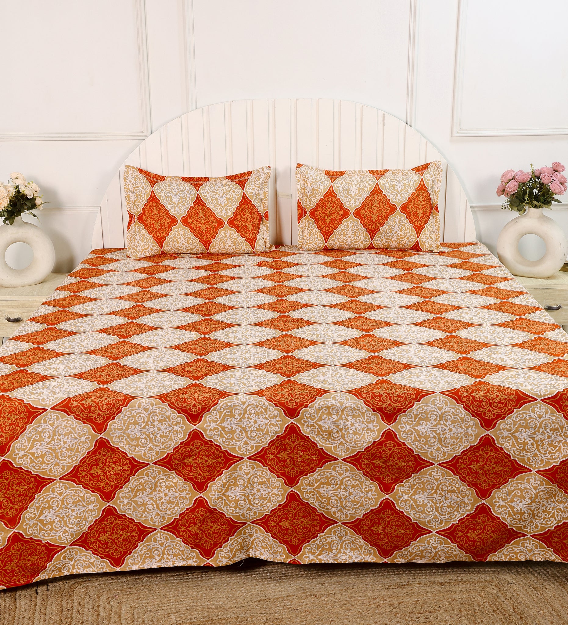 Diamond Orange Cotton Double Bedsheet