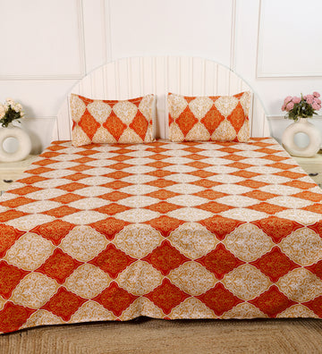Diamond Orange Cotton Double Bedsheet