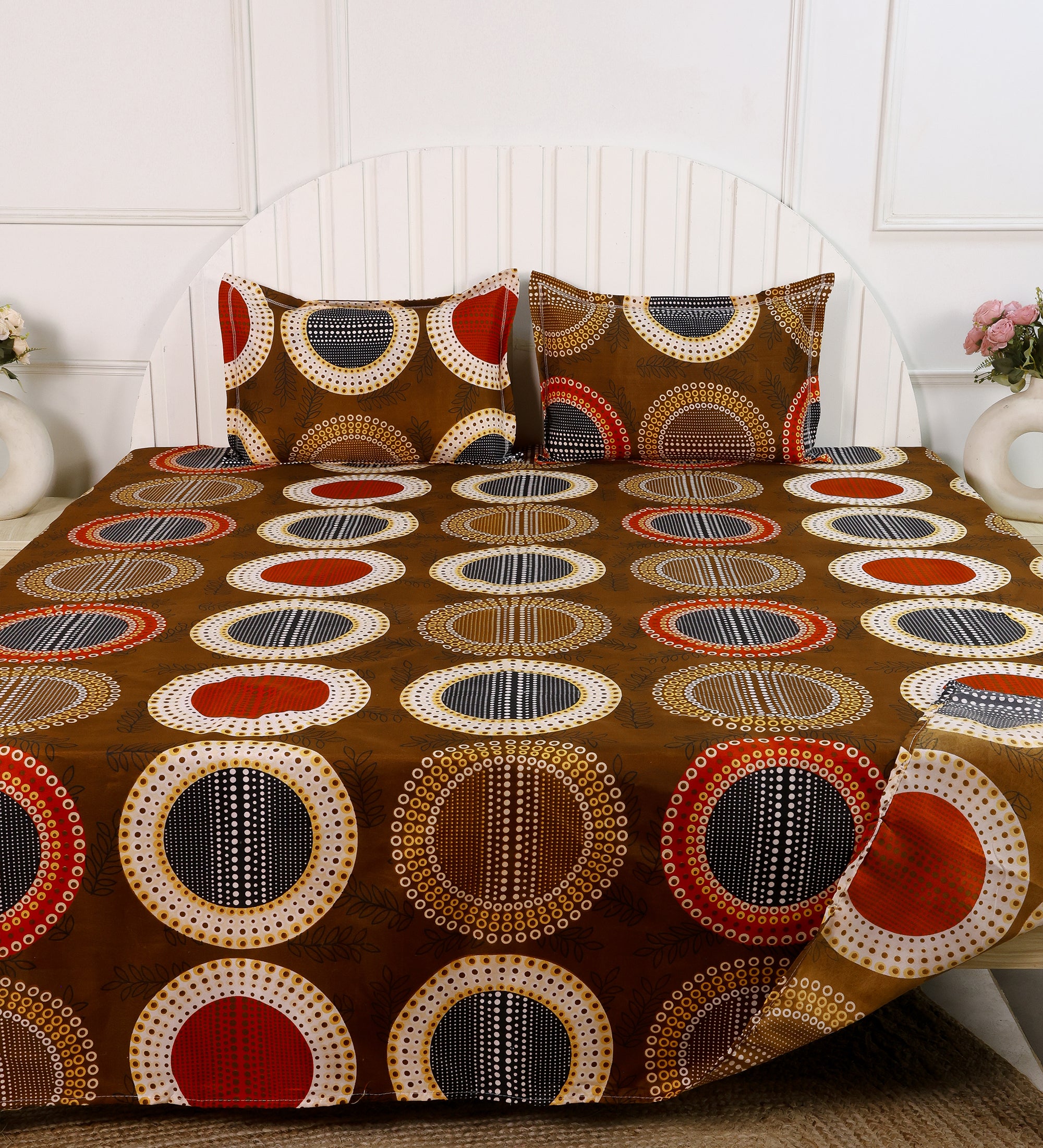 Circle Brown Cotton Double Bedsheet