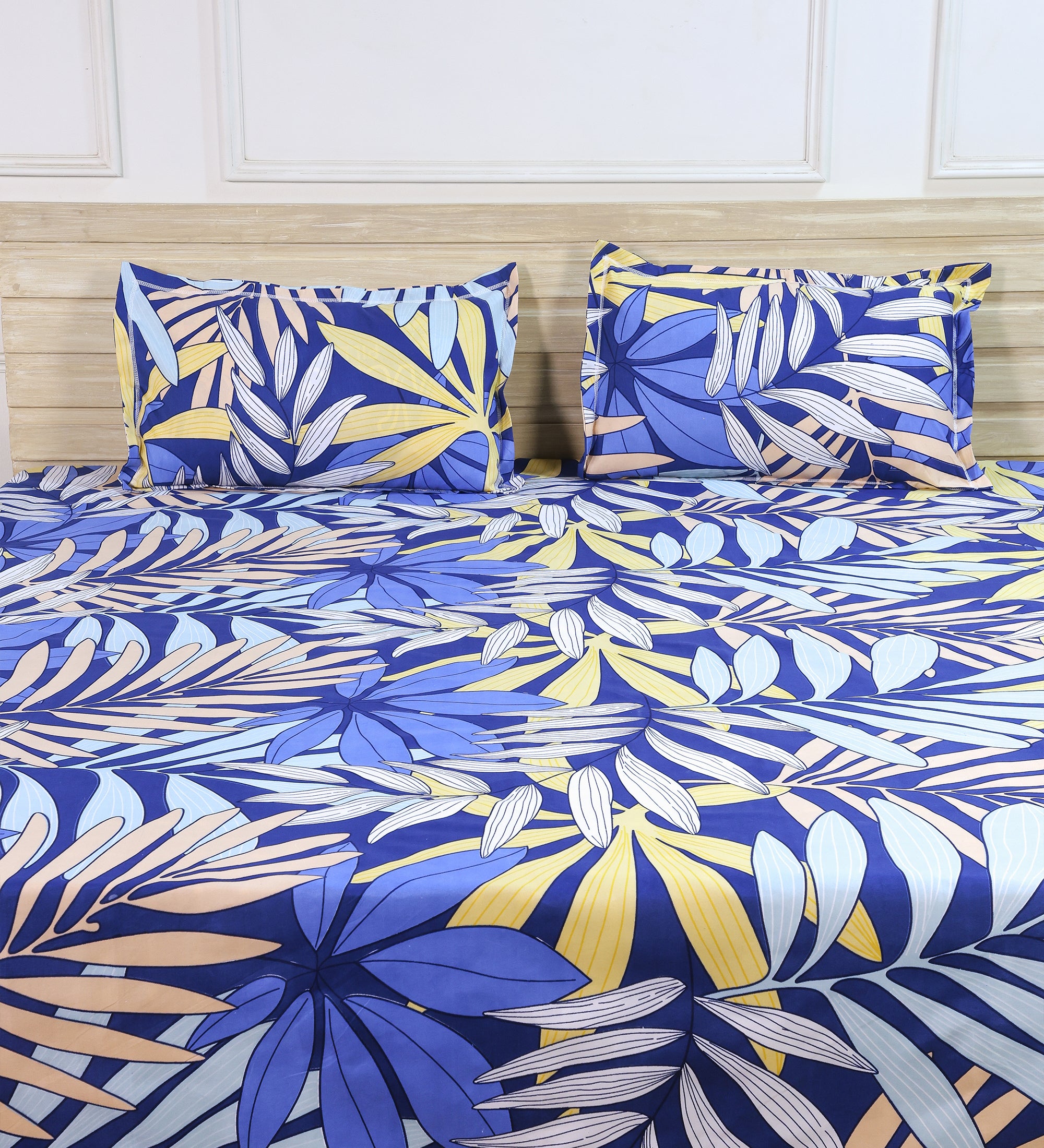 Premium Cotton Blue Leaf Double Bedsheet
