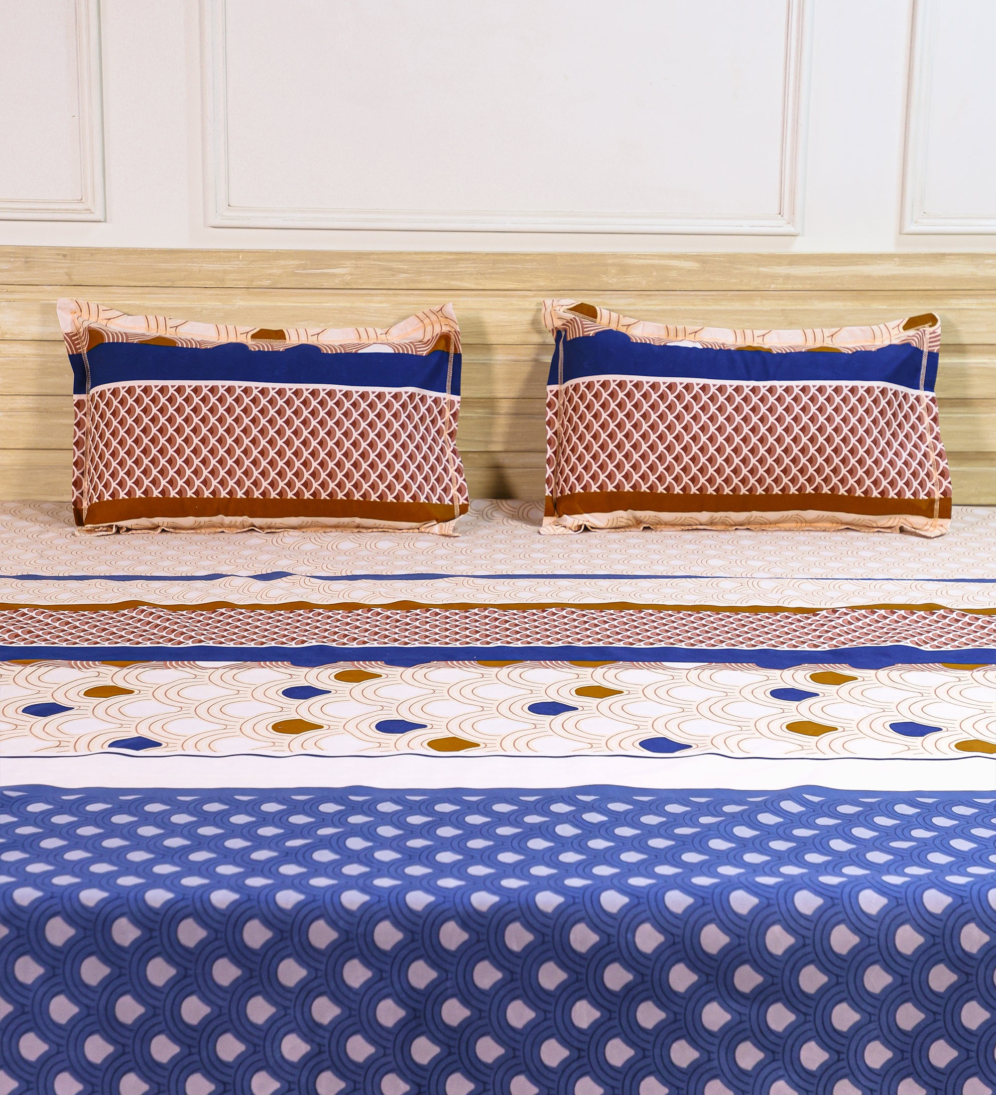 Premium Cotton Beige Blue Double Bedsheet