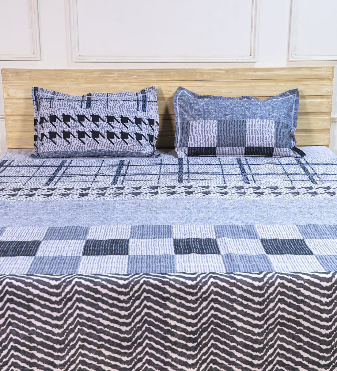 Premium Cotton Grey Grid Double Bedsheet