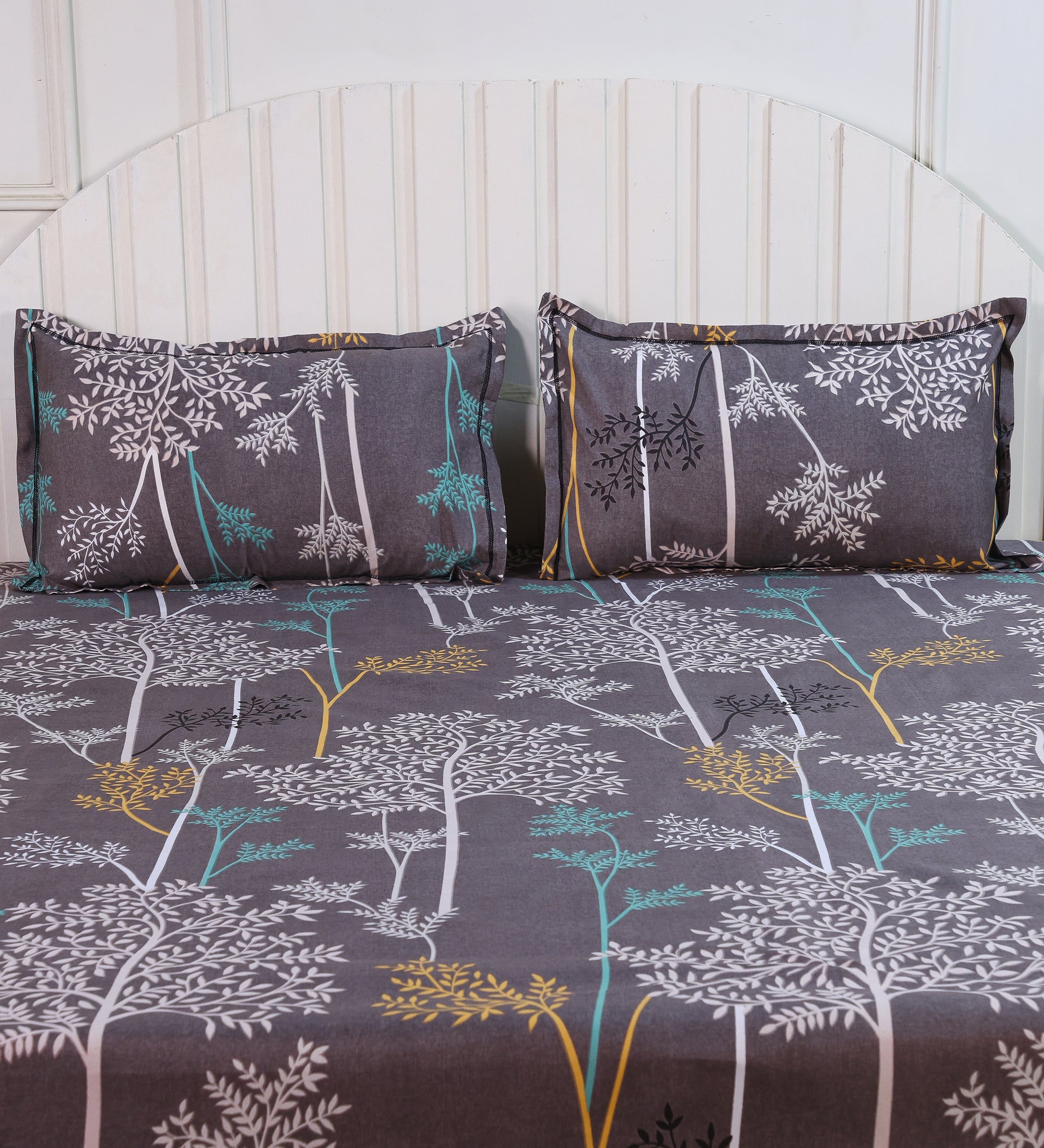 Premium Cotton Dusty Grey Leaf Double Bedsheet