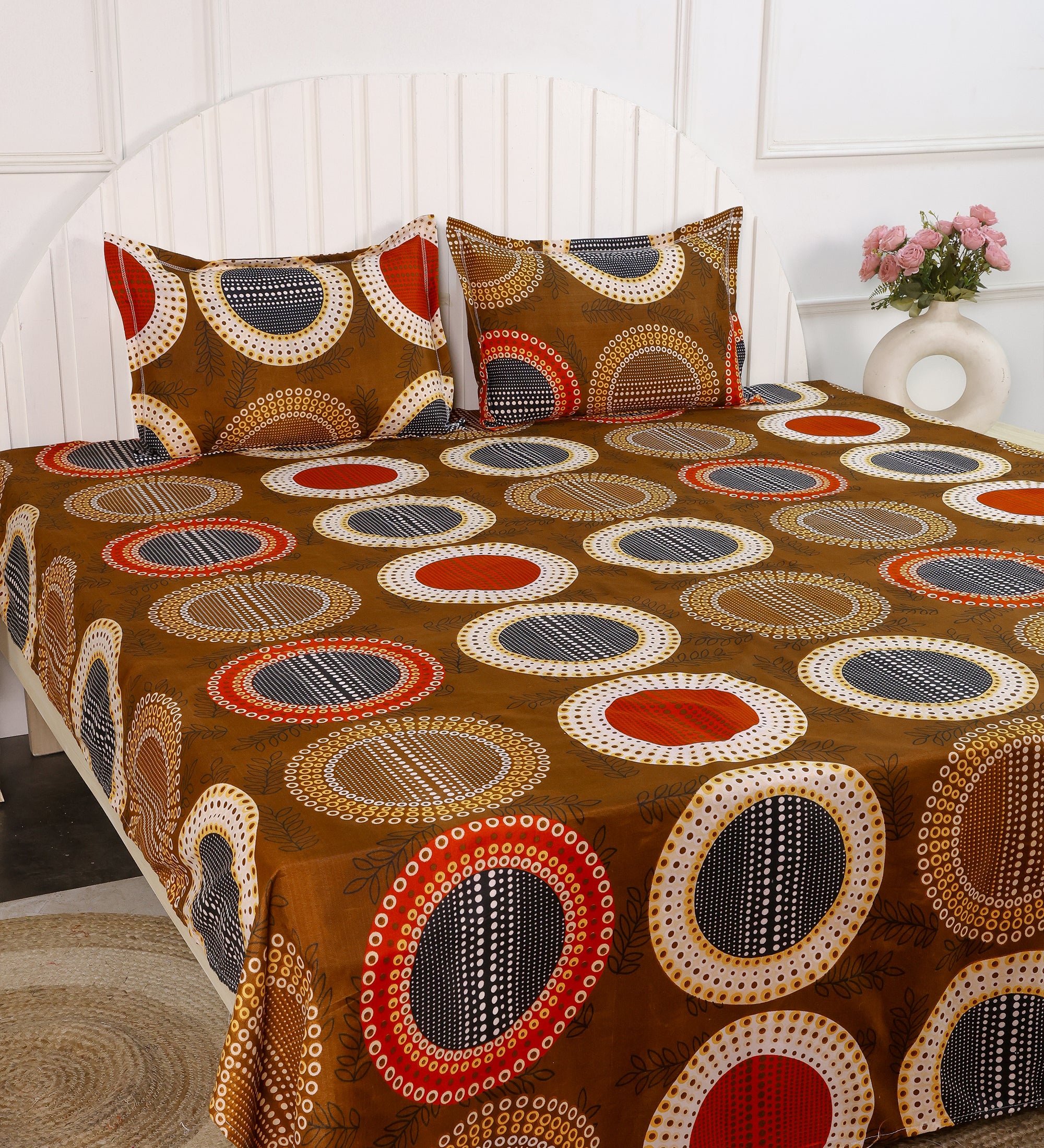 Circle Brown Cotton Double Bedsheet