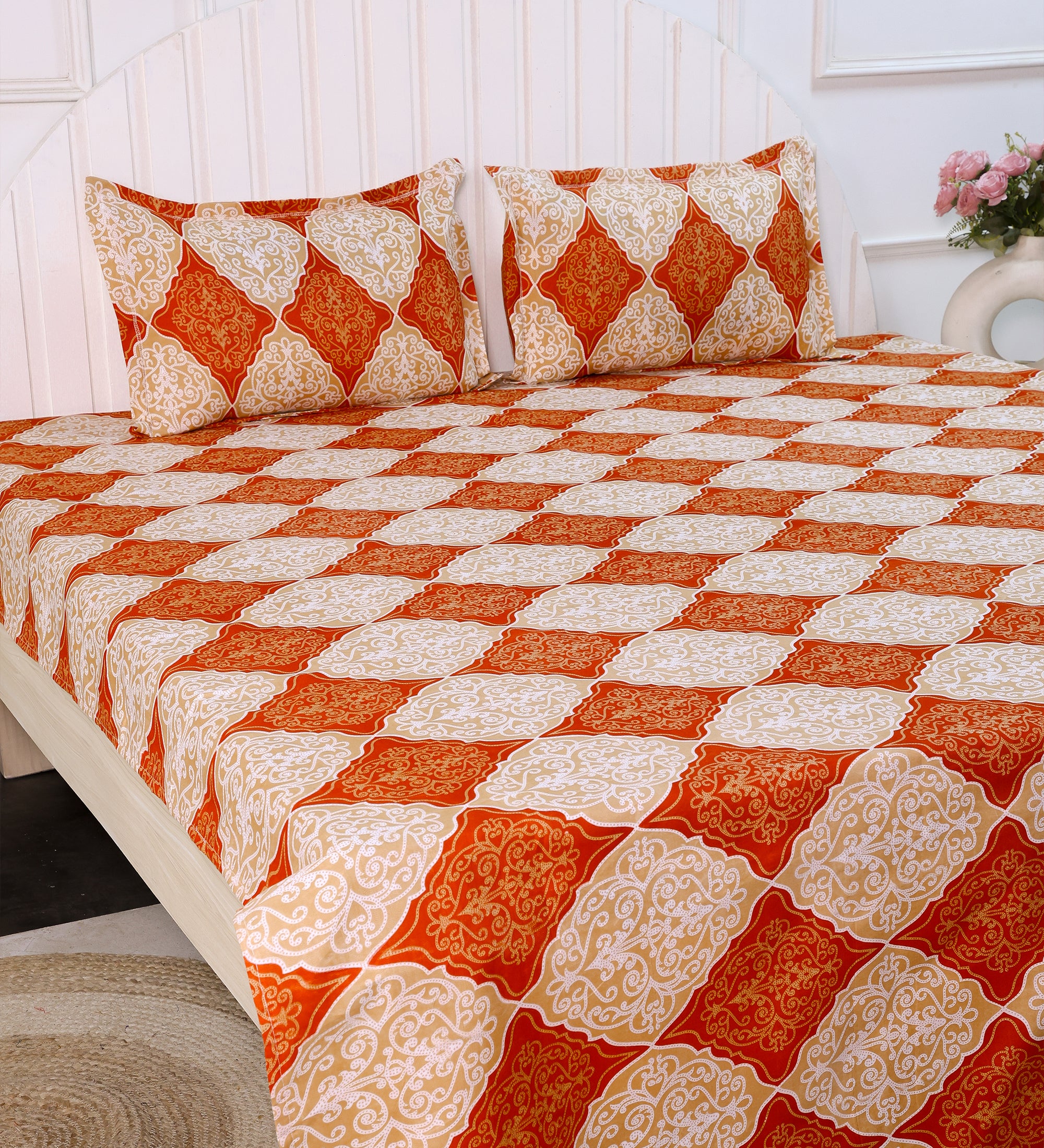Diamond Orange Cotton Double Bedsheet