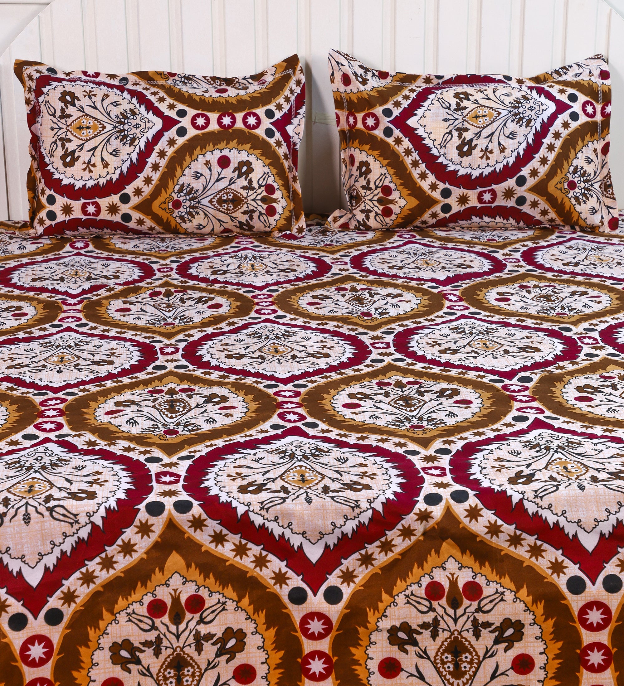 Leaf Multicolor Cotton Double Bedsheet