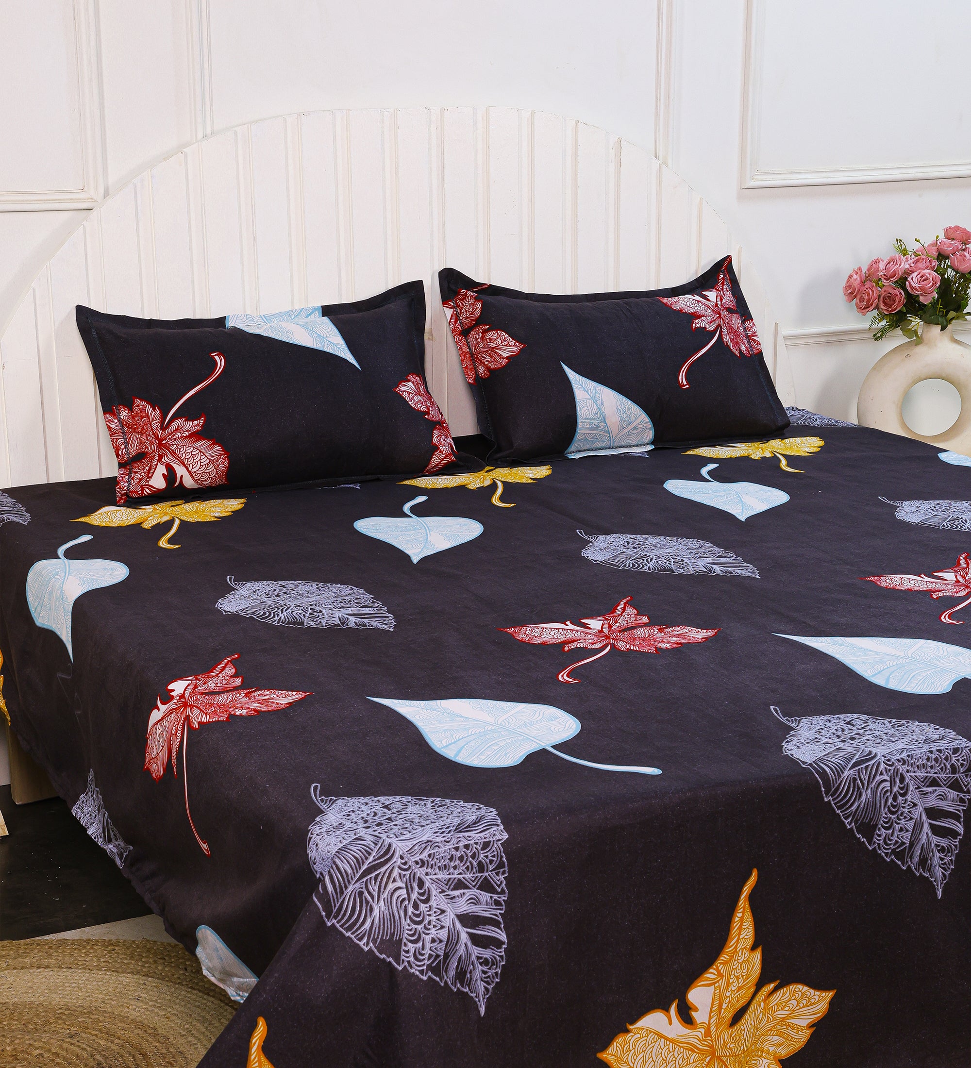 Premium Cotton Black Leaf Double Bedsheet