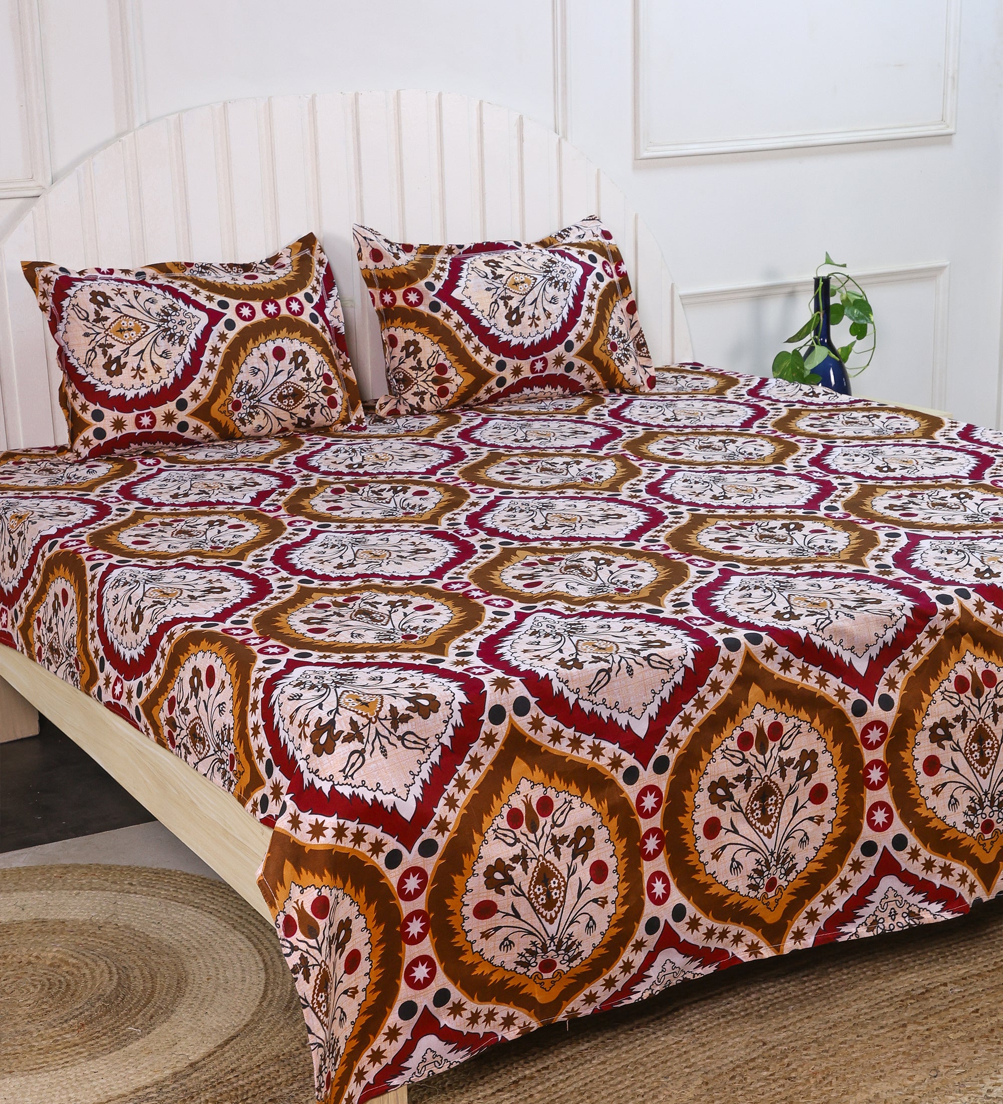 Leaf Multicolor Cotton Double Bedsheet