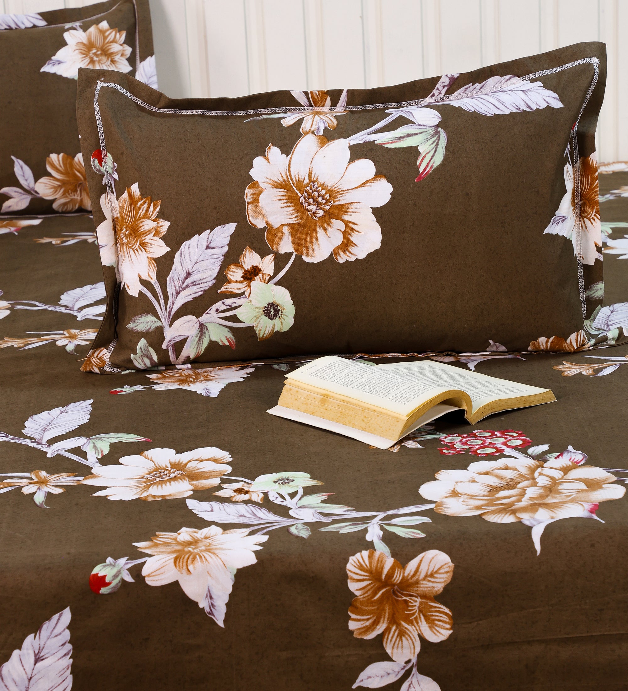 Premium Cotton Brown Floral Double Bedsheet
