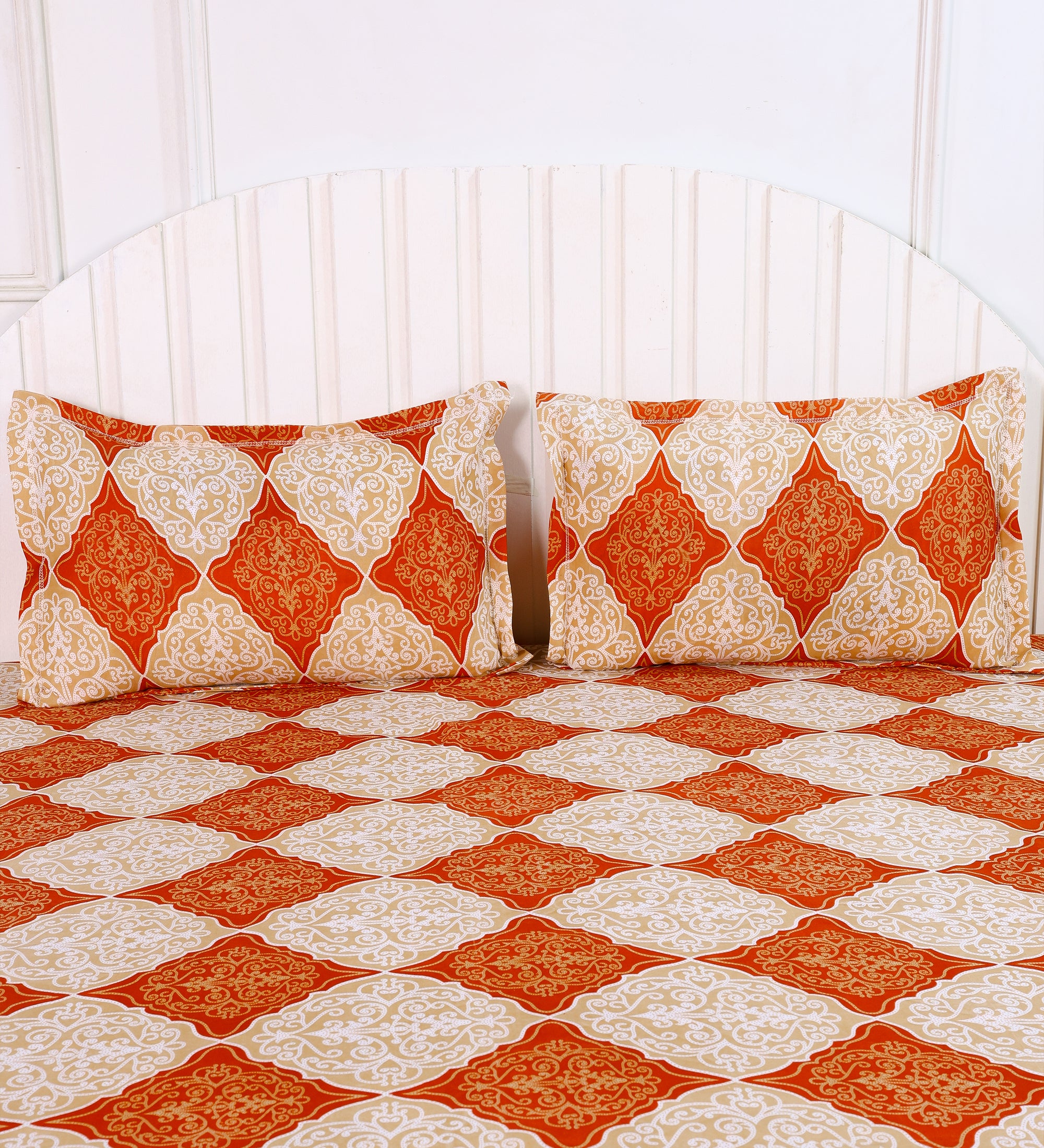 Diamond Orange Cotton Double Bedsheet
