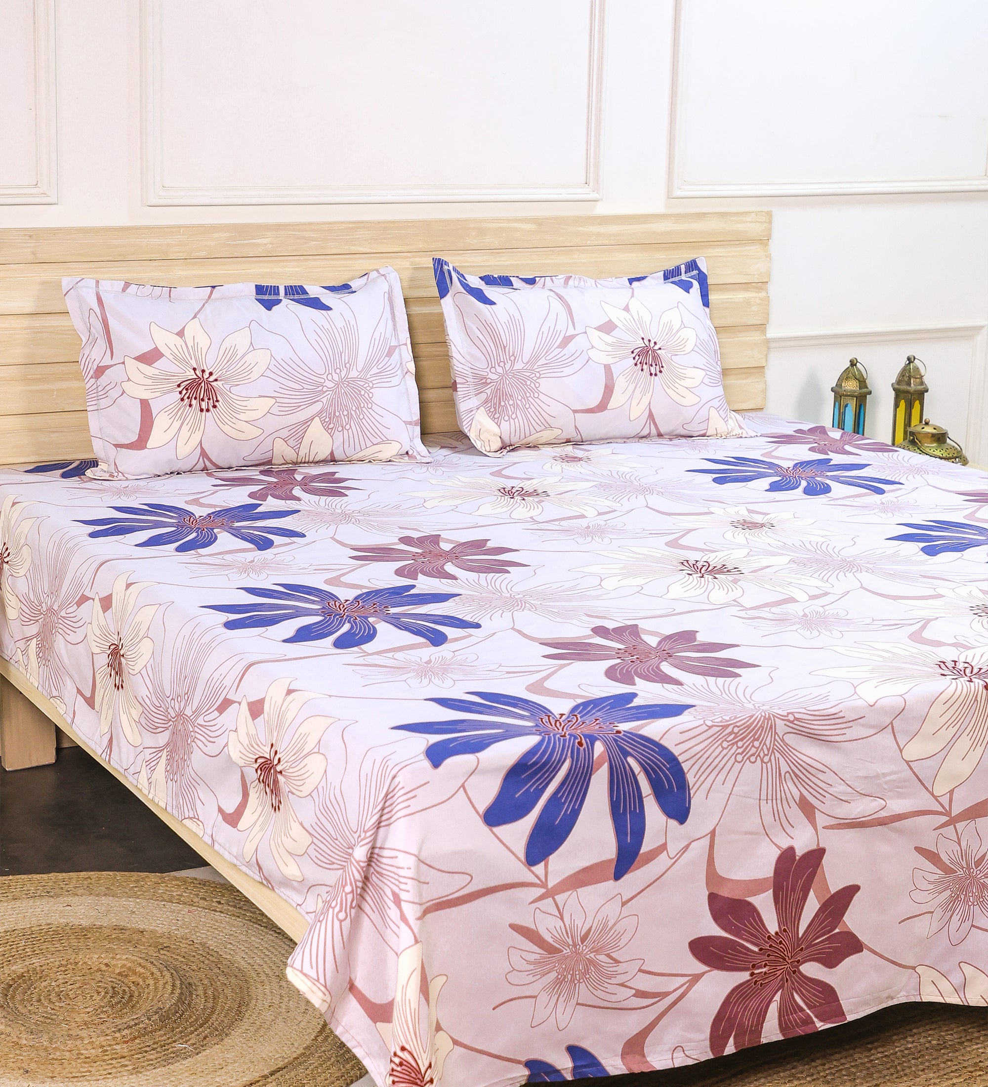 Premium Cotton Multicolor Floral Double Bedsheet