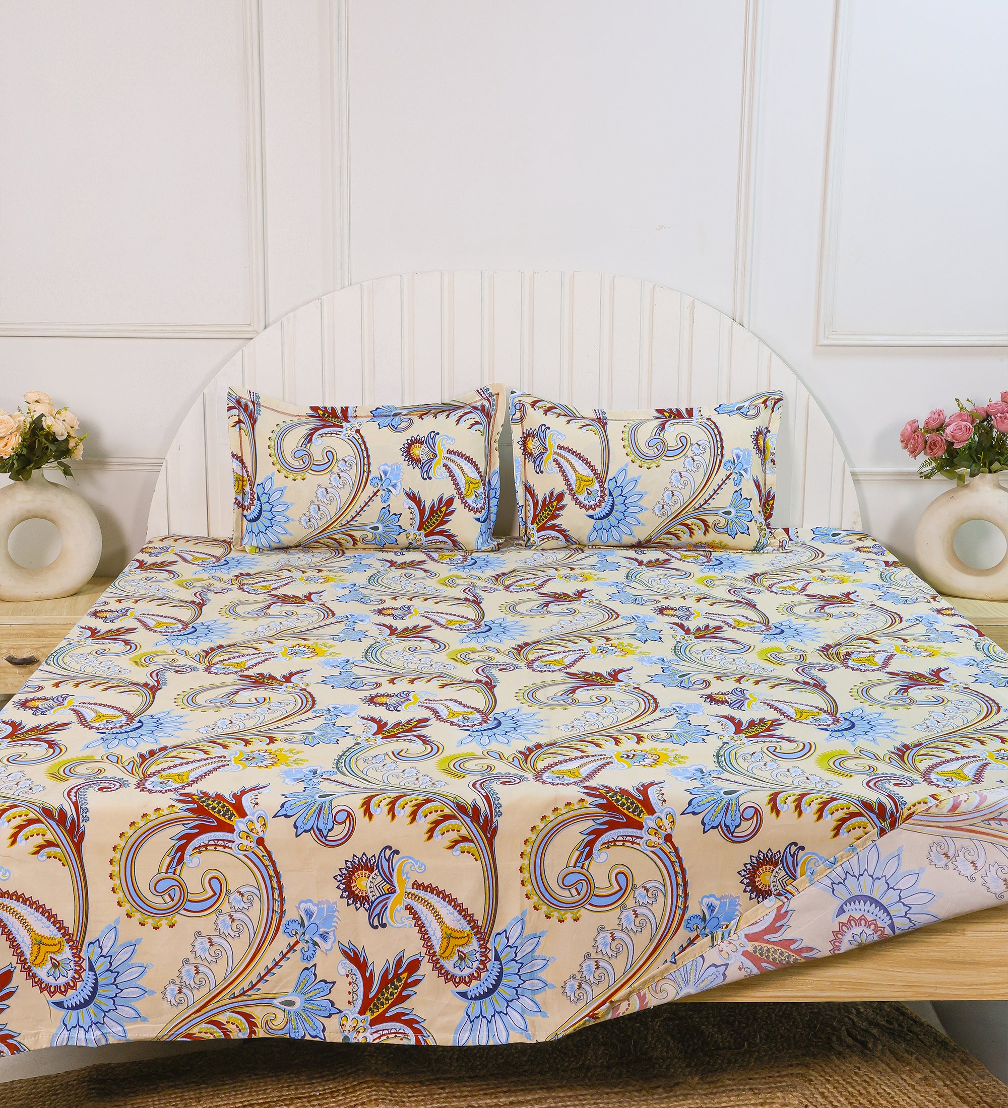 Aesthetic Cotton Beige Double Bedsheet