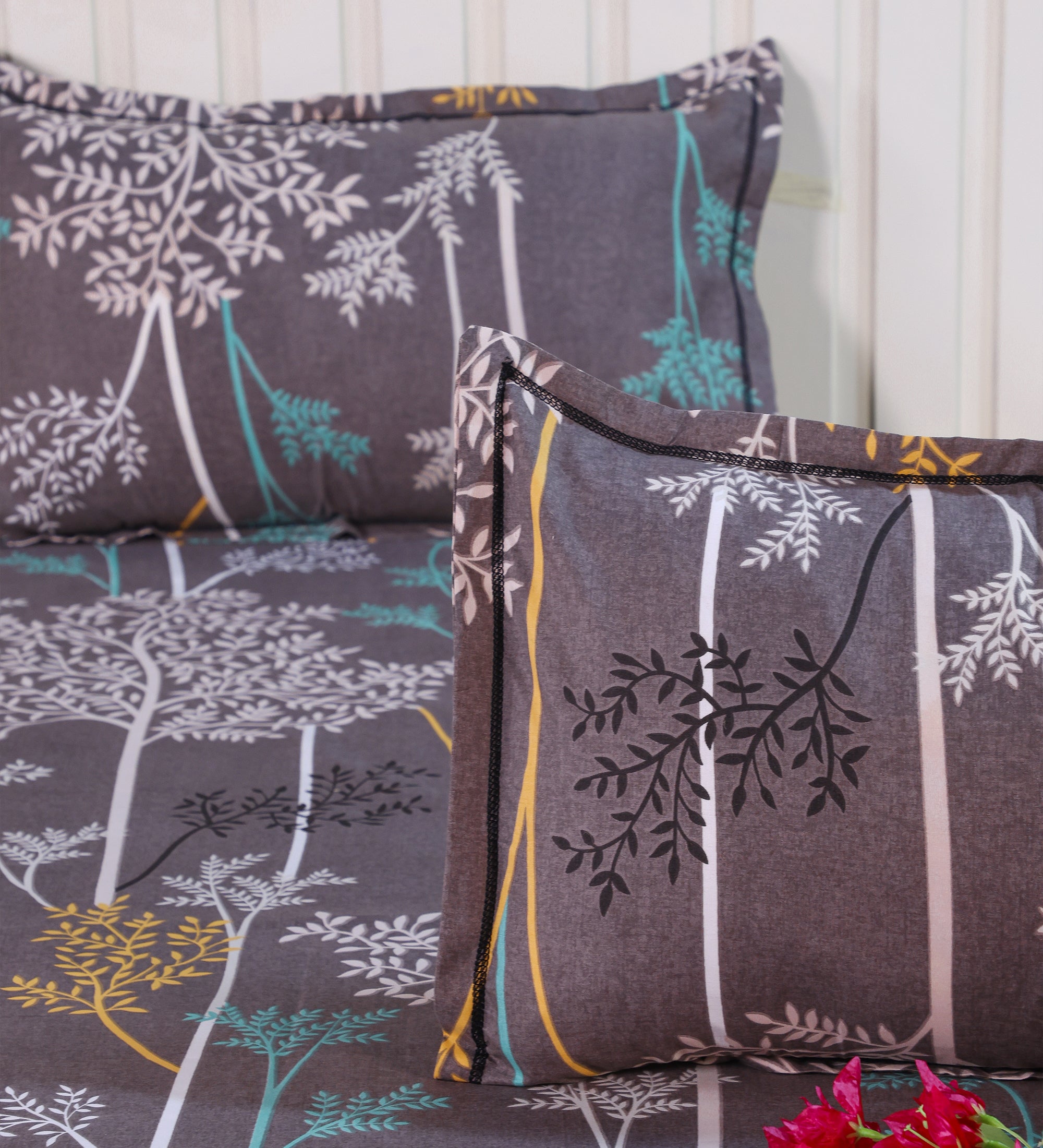 Premium Cotton Dusty Grey Leaf Double Bedsheet