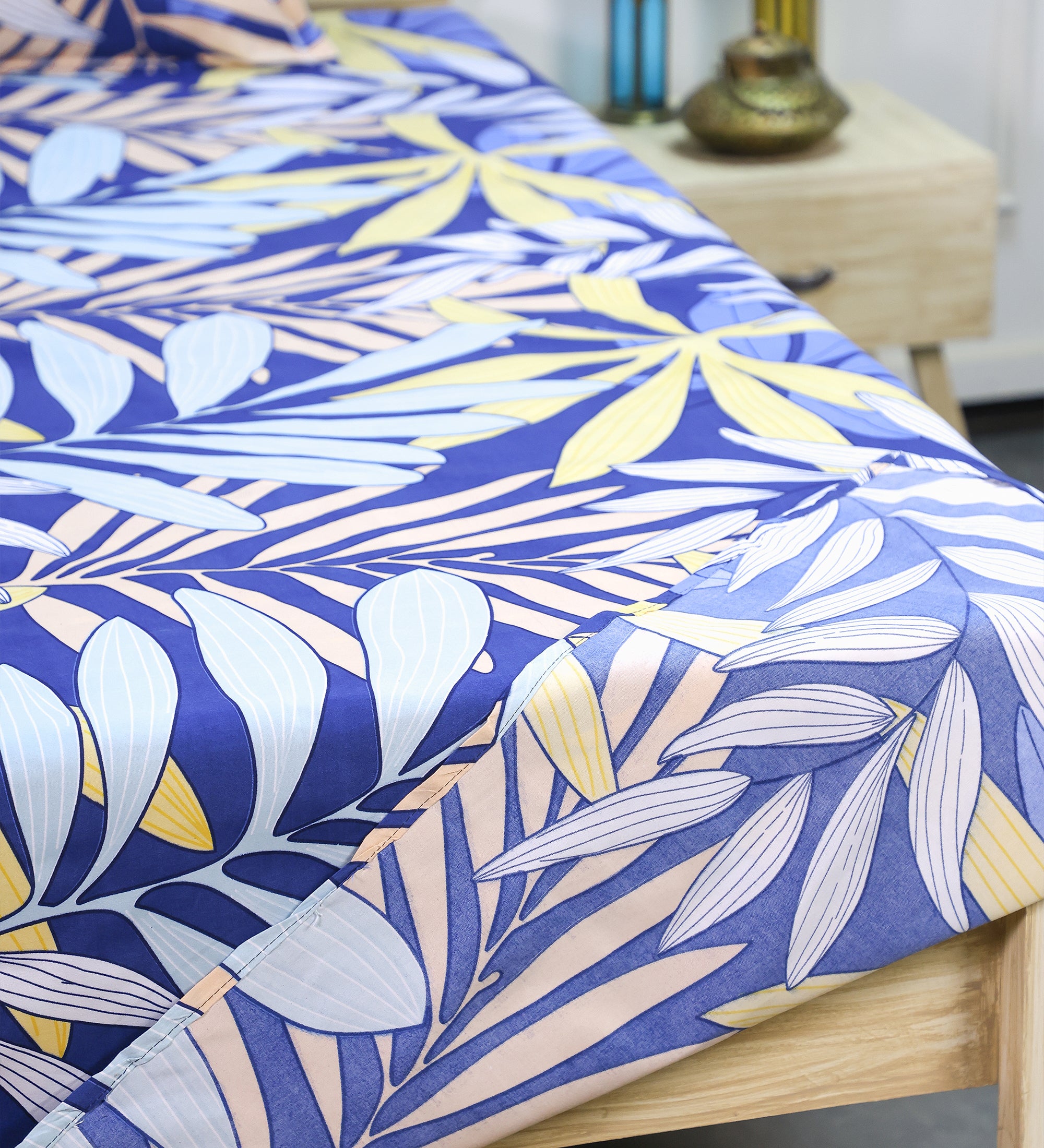 Premium Cotton Blue Leaf Double Bedsheet