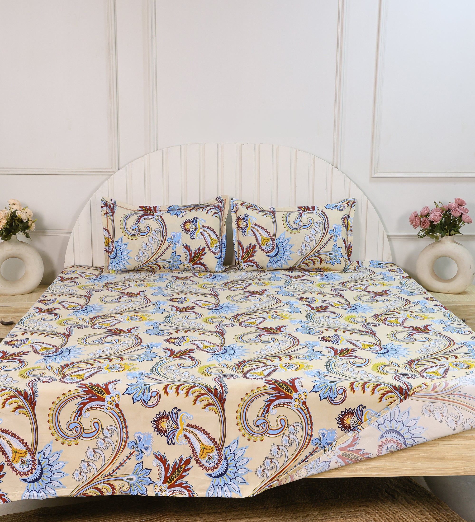 Aesthetic Cotton Beige Double Bedsheet