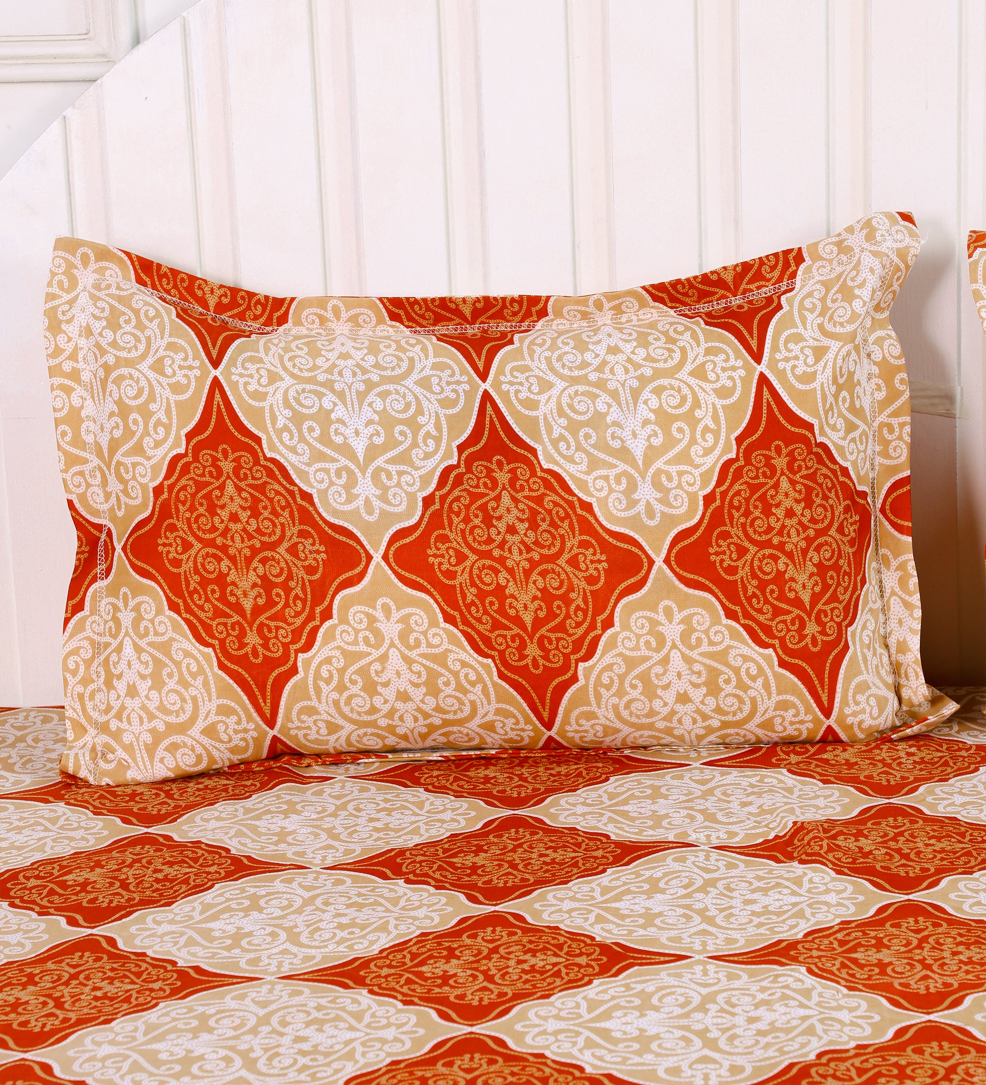 Diamond Orange Cotton Double Bedsheet