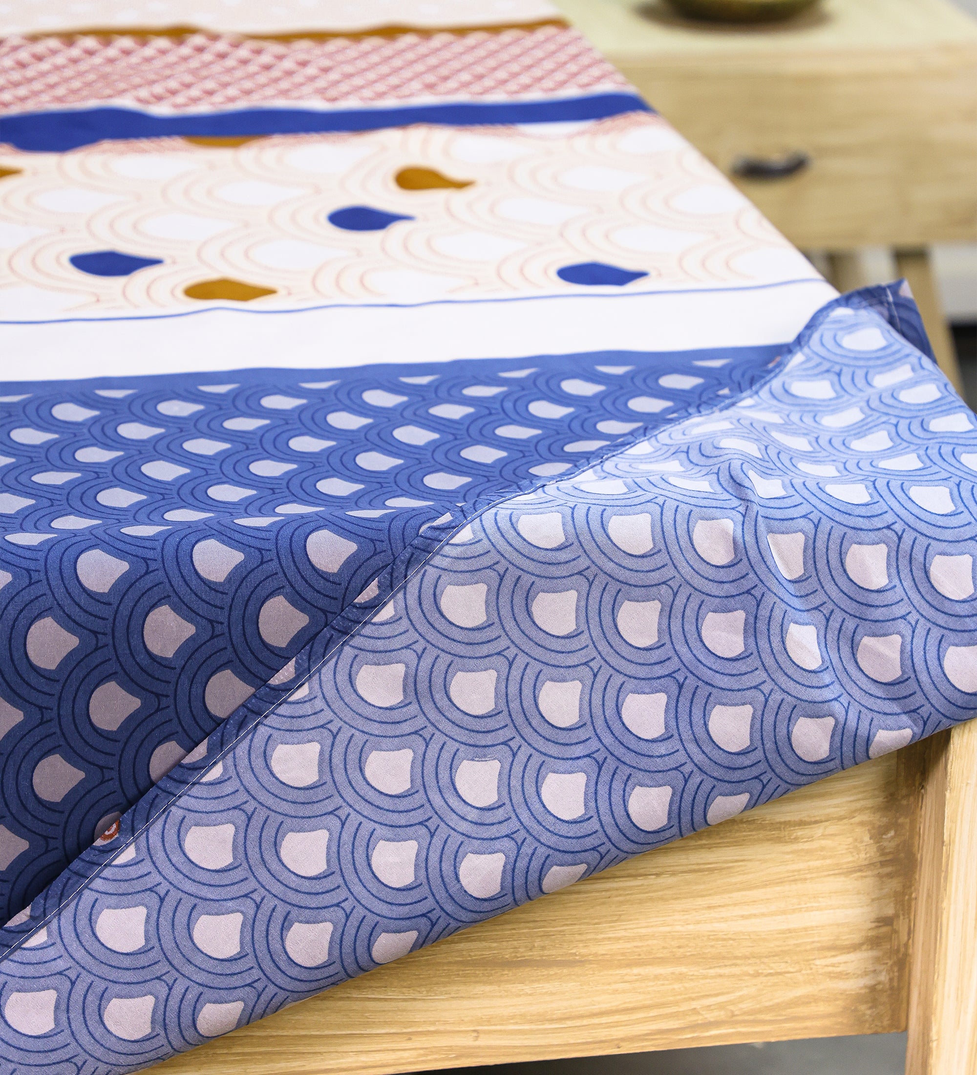 Premium Cotton Beige Blue Double Bedsheet