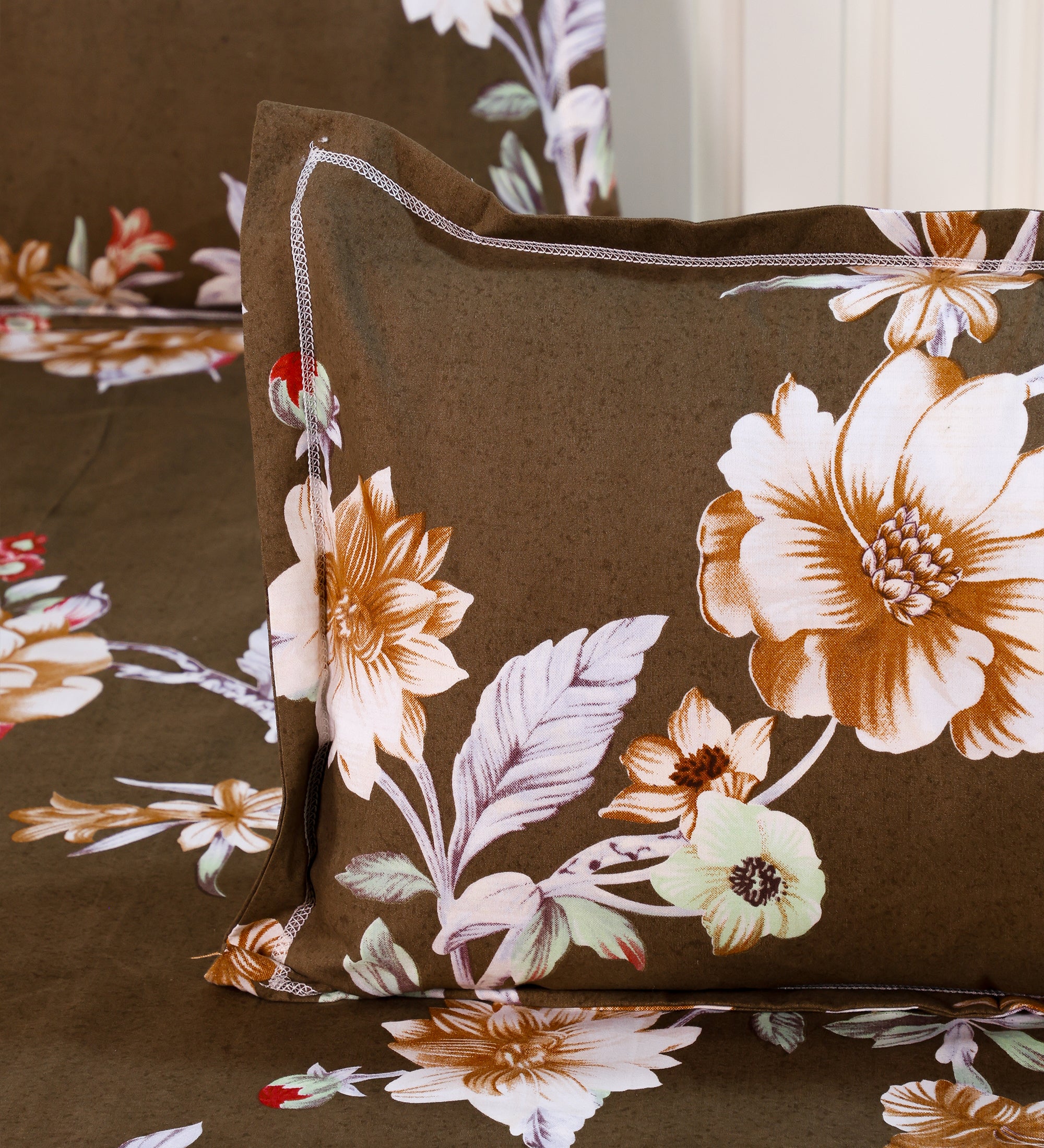 Premium Cotton Brown Floral Double Bedsheet