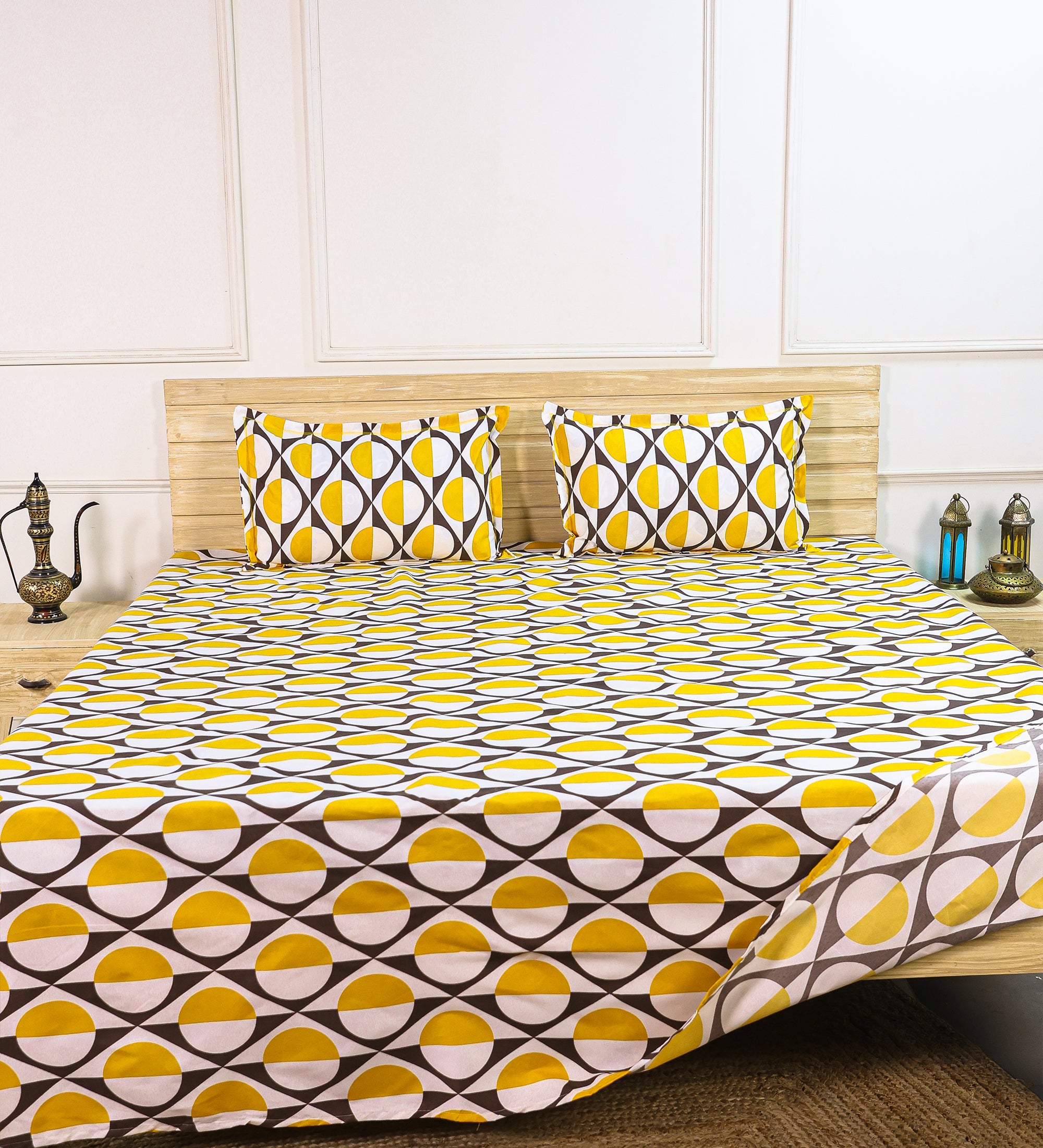 Yellow Aesthetic Cotton Double Bedsheet