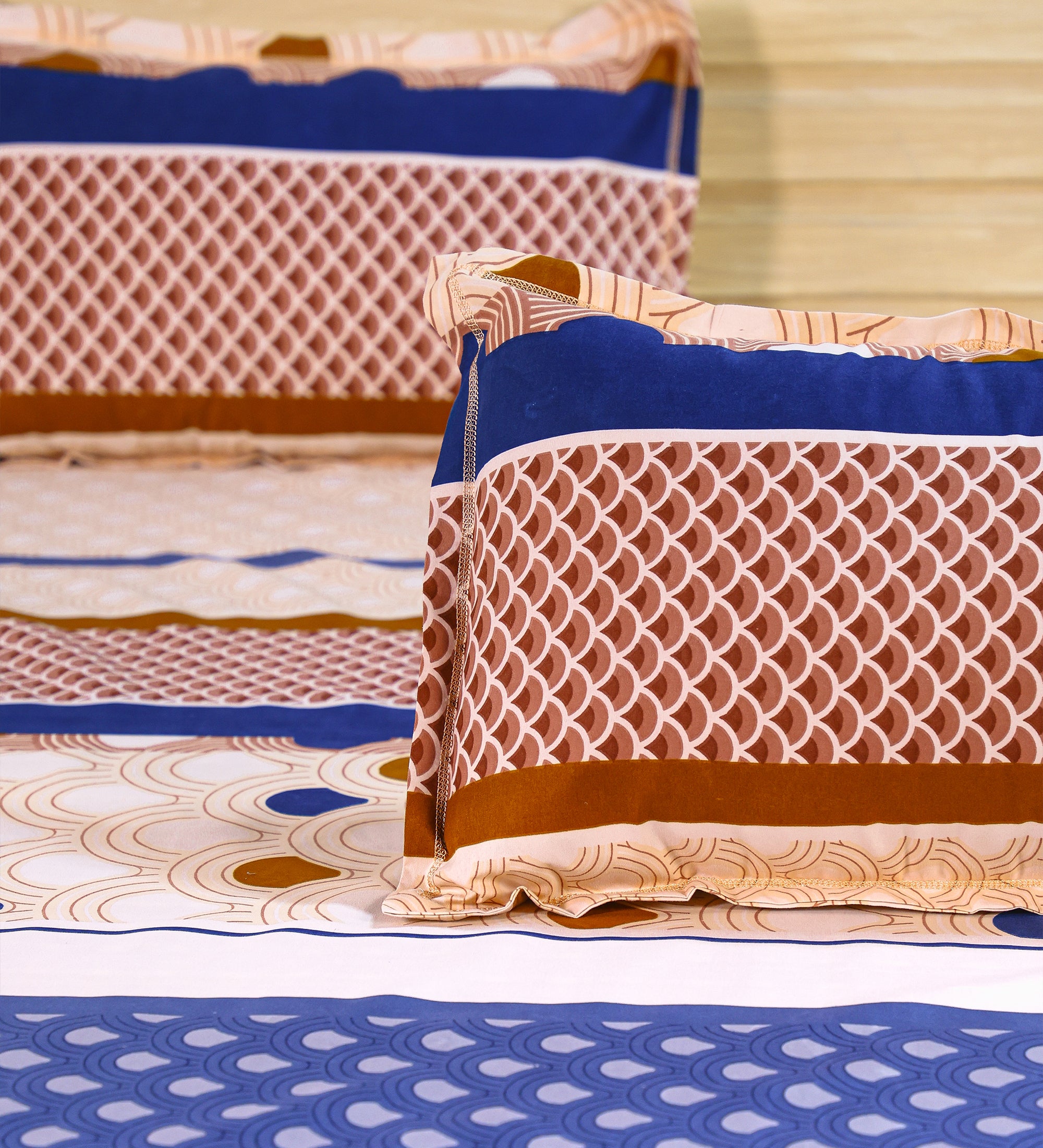 Premium Cotton Beige Blue Double Bedsheet