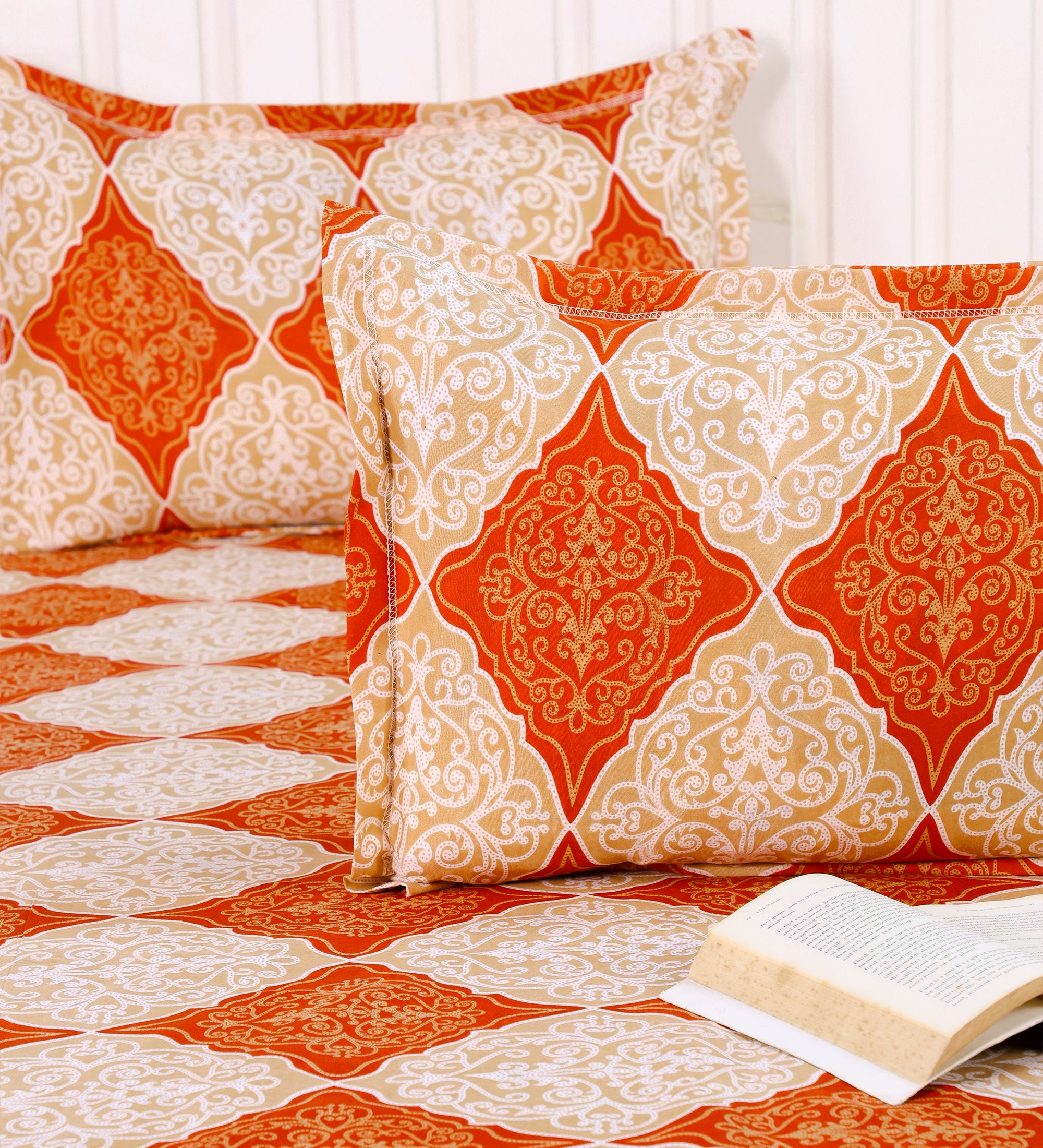 Diamond Orange Cotton Double Bedsheet