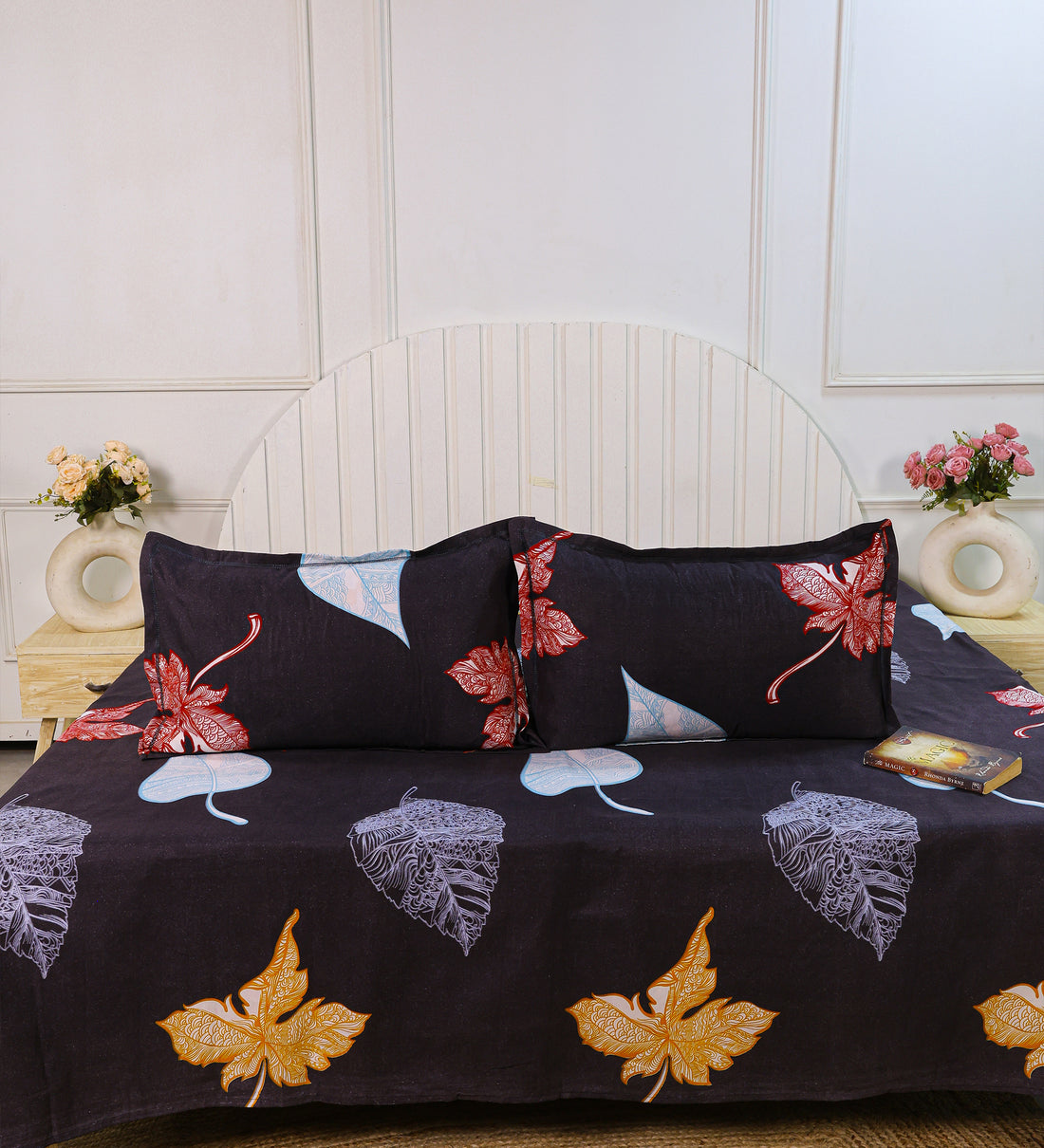 Premium Cotton Black Leaf Double Bedsheet