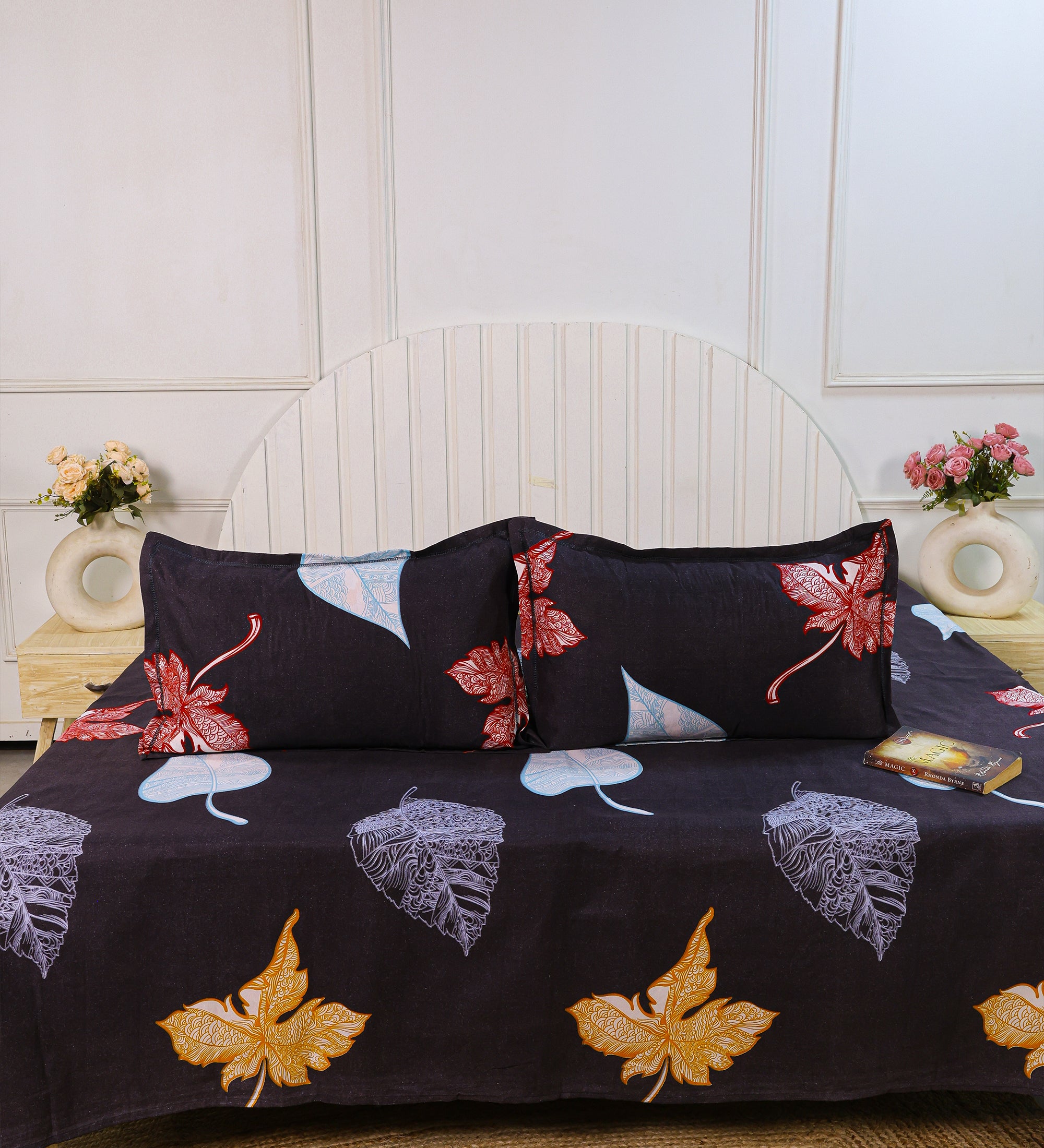 Premium Cotton Black Leaf Double Bedsheet