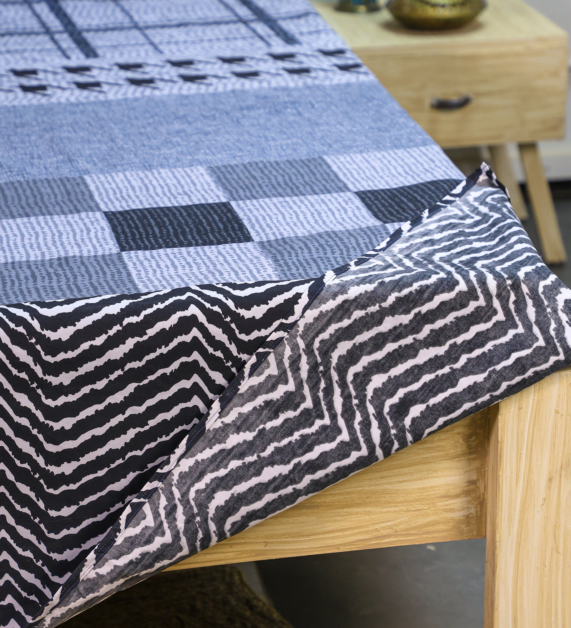 Premium Cotton Grey Grid Double Bedsheet