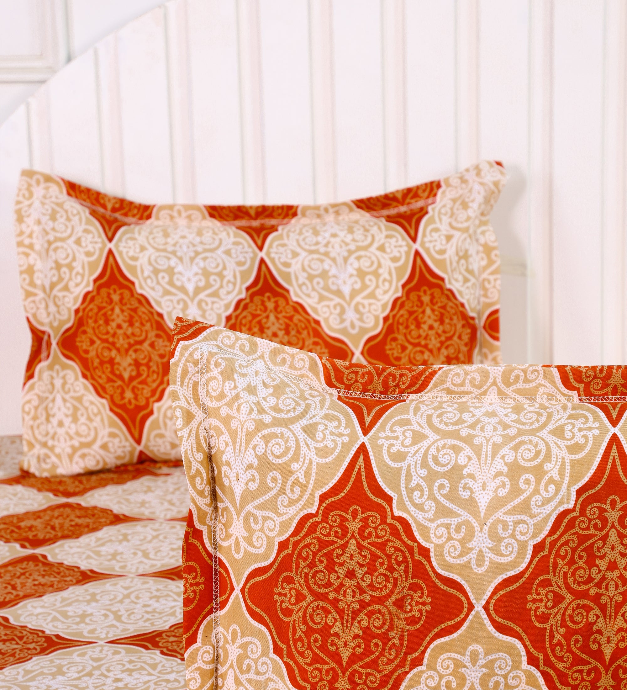 Diamond Orange Cotton Double Bedsheet