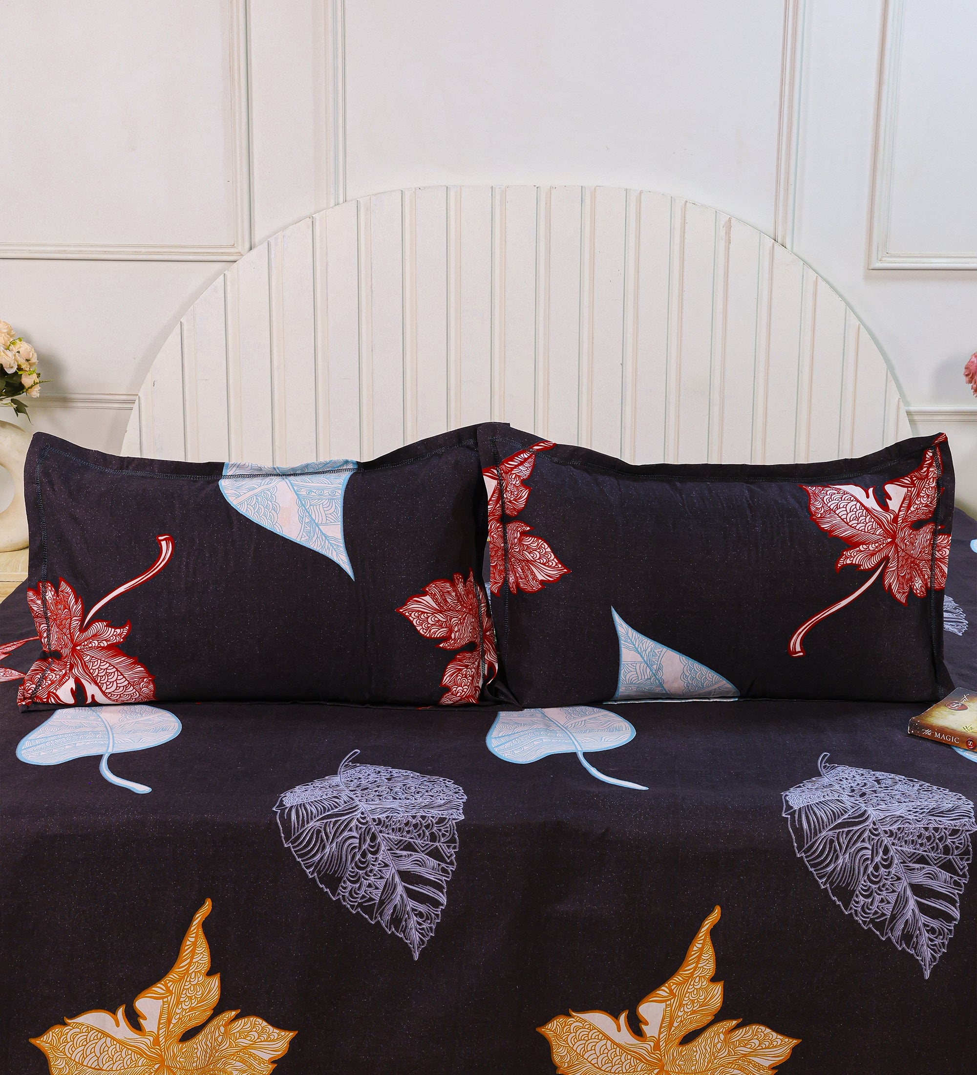 Premium Cotton Black Leaf Double Bedsheet