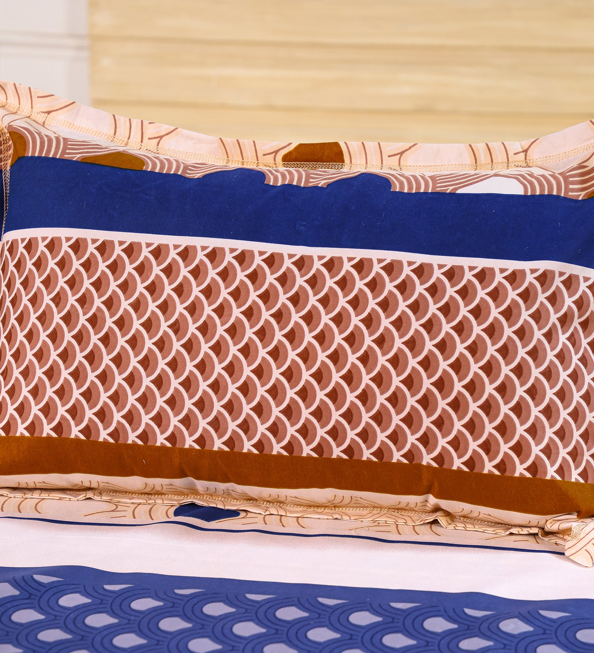 Premium Cotton Beige Blue Double Bedsheet