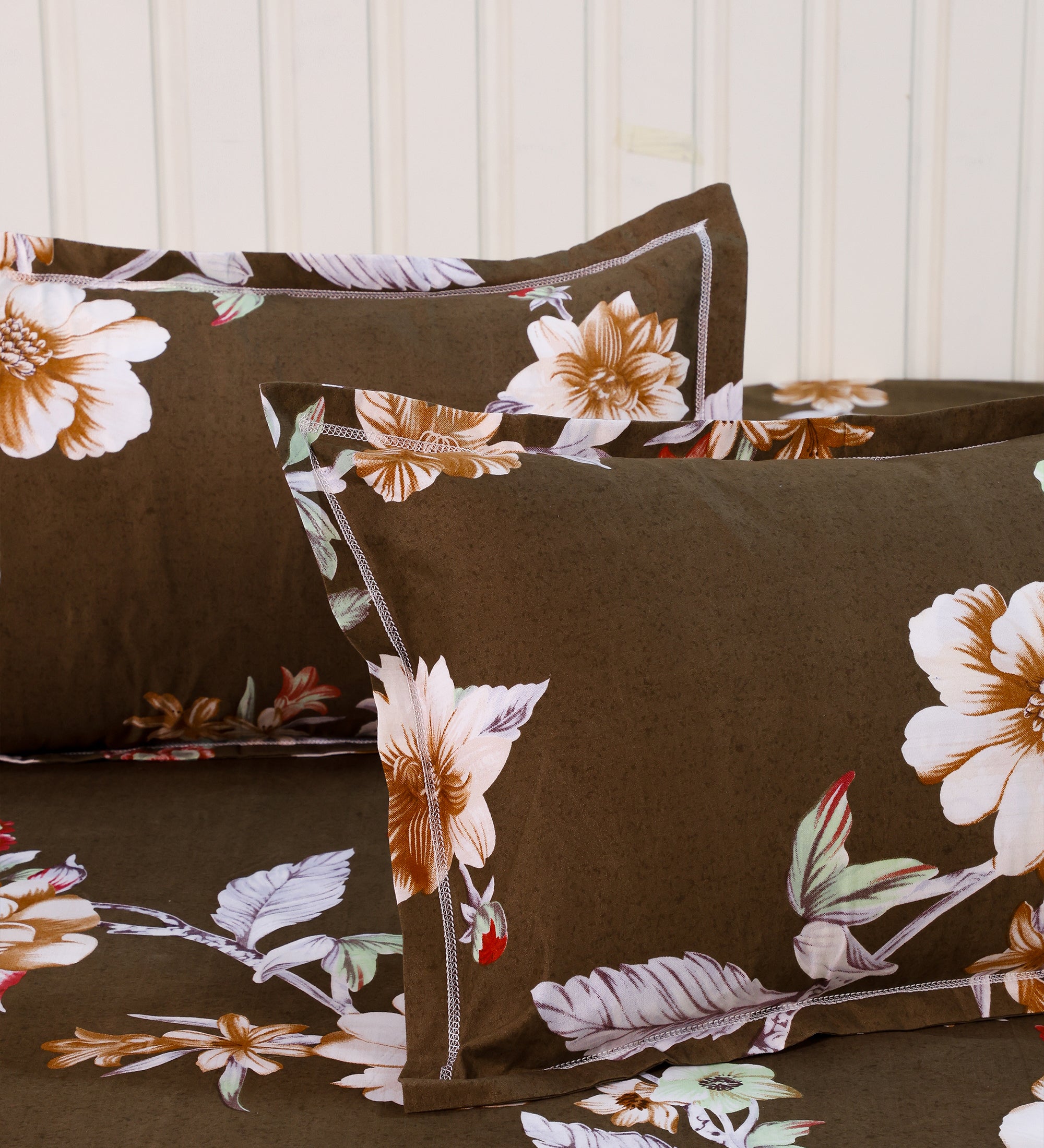 Premium Cotton Brown Floral Double Bedsheet