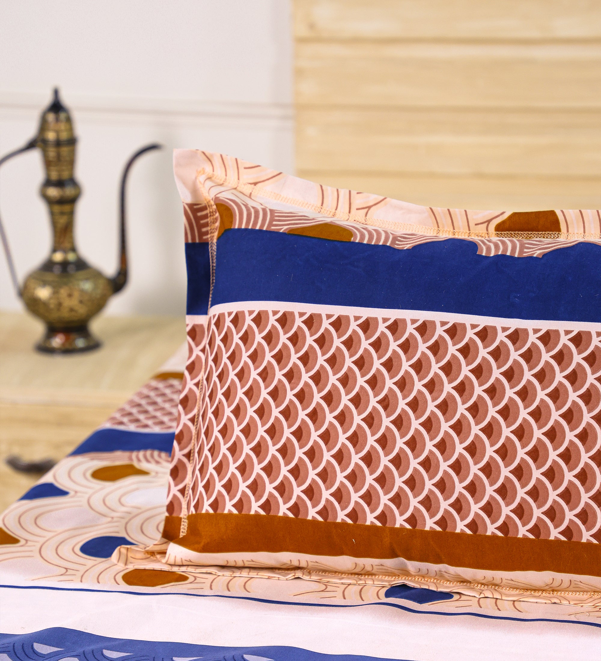 Premium Cotton Beige Blue Double Bedsheet