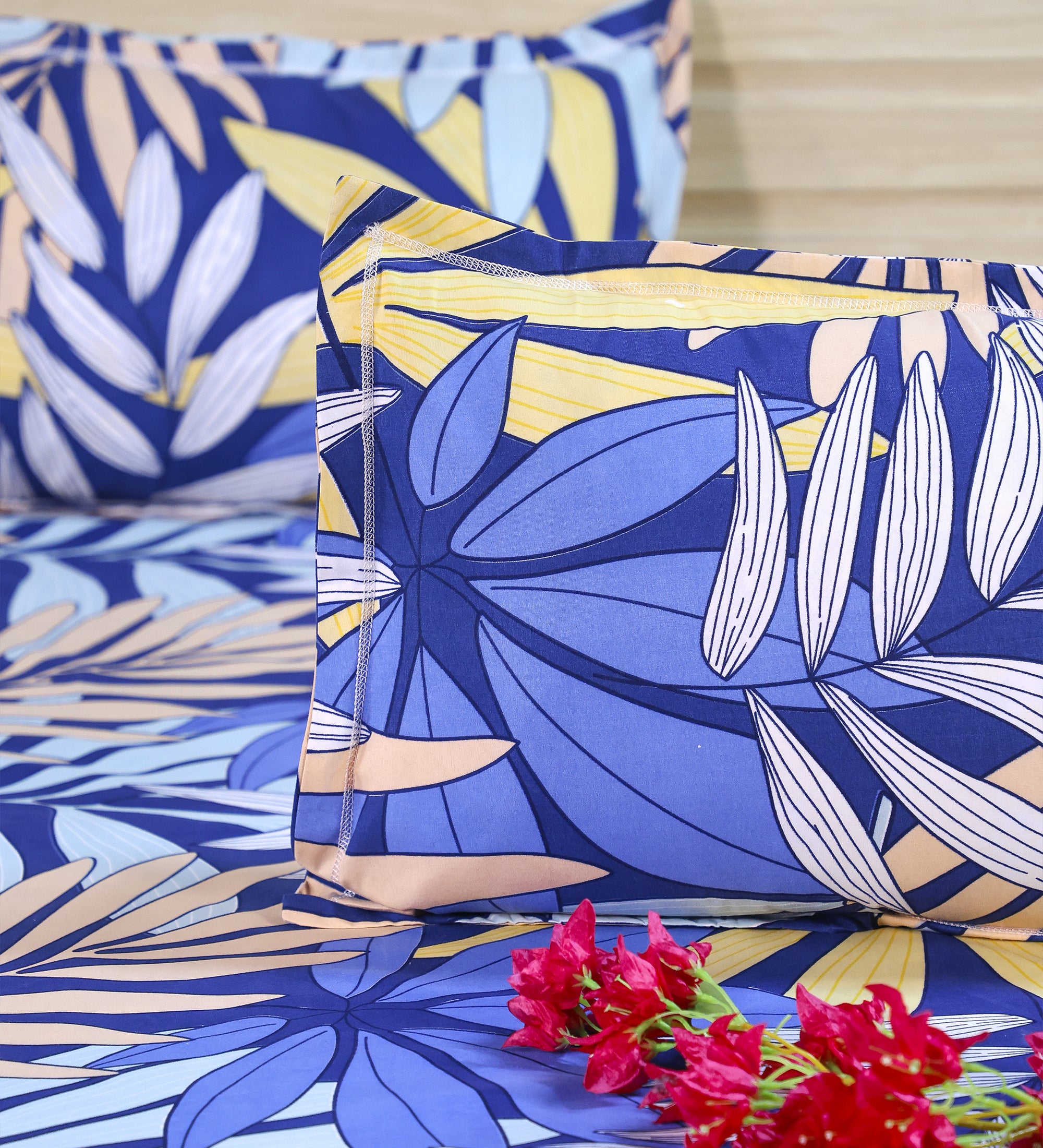 Premium Cotton Blue Leaf Double Bedsheet
