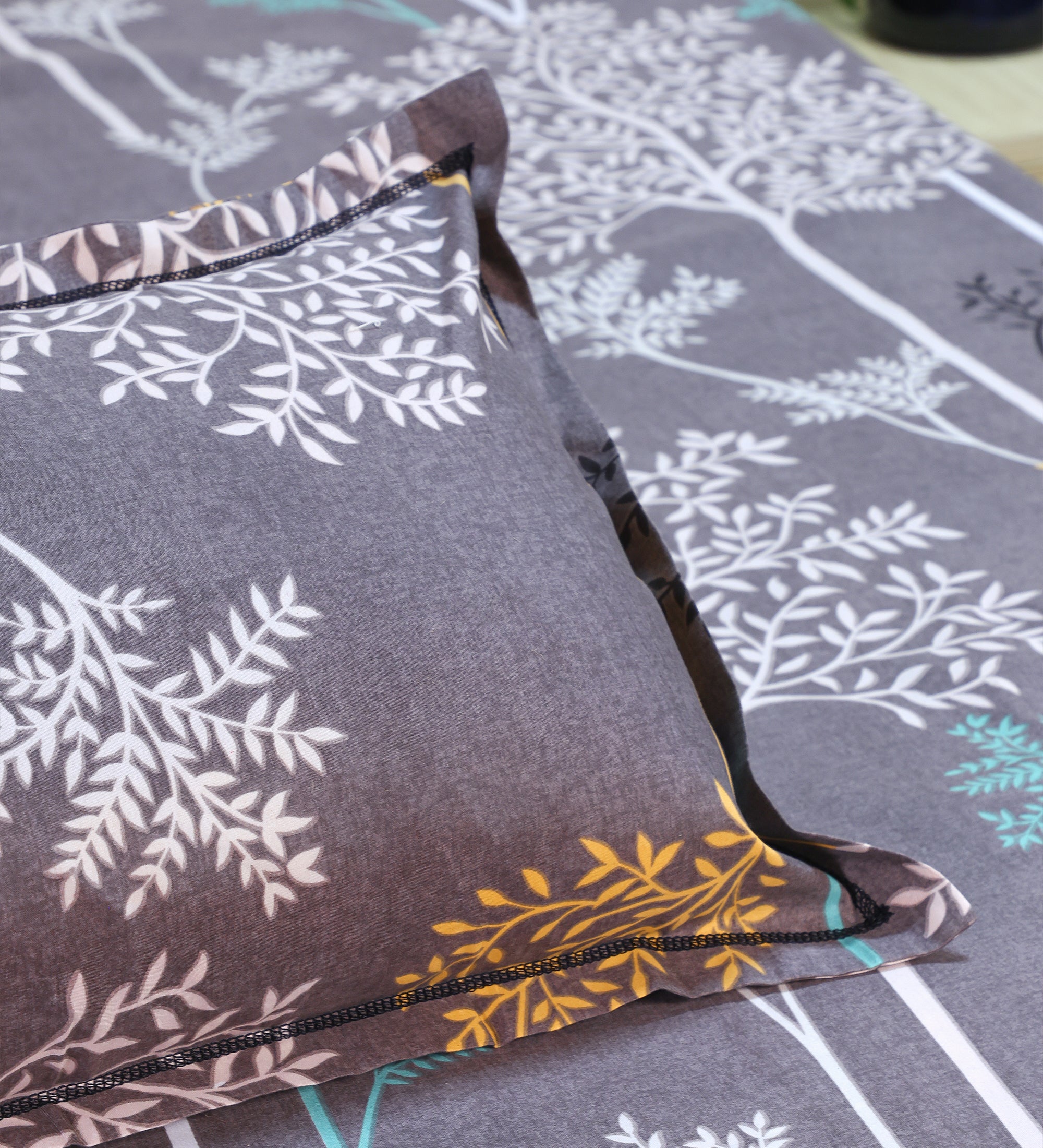 Premium Cotton Dusty Grey Leaf Double Bedsheet