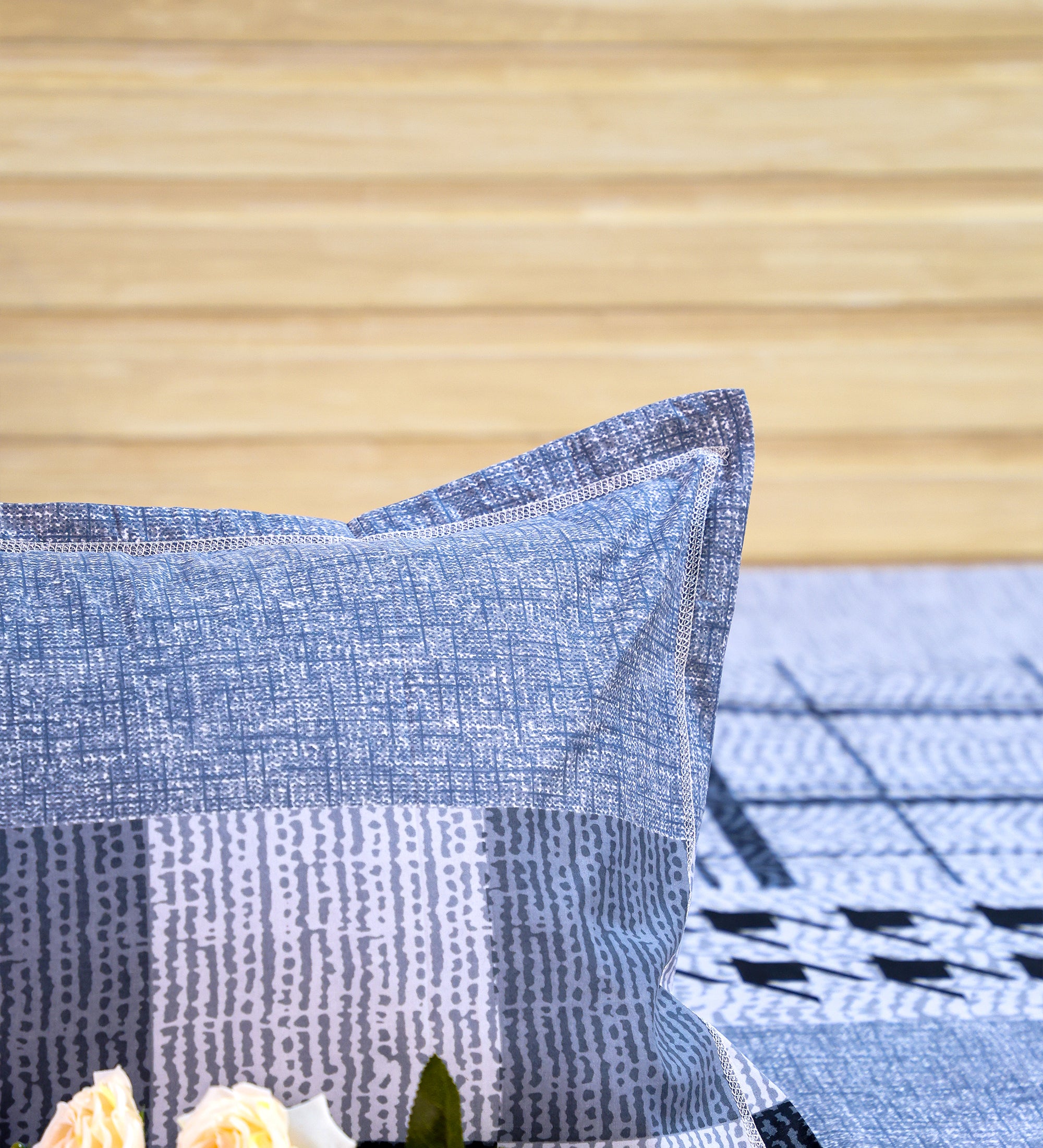 Premium Cotton Grey Grid Double Bedsheet