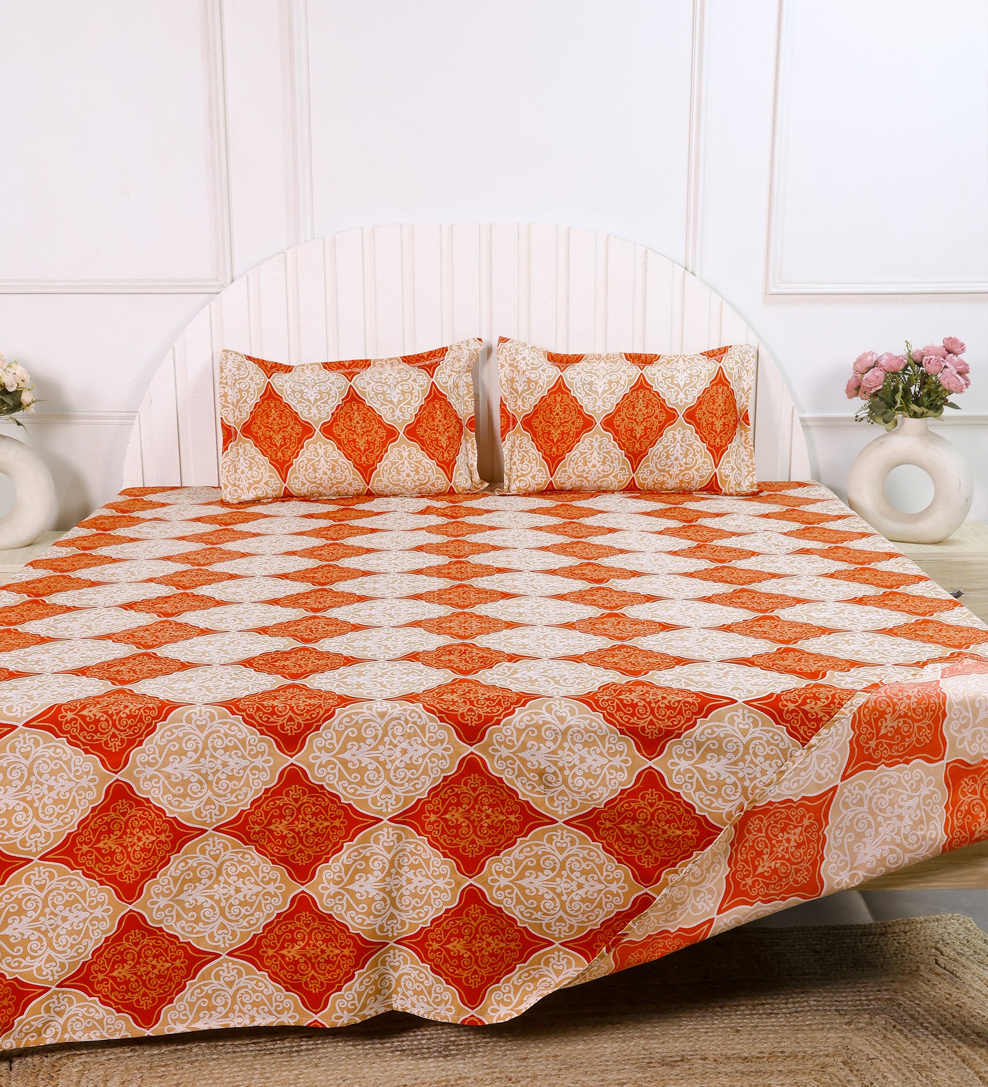 Diamond Orange Cotton Double Bedsheet